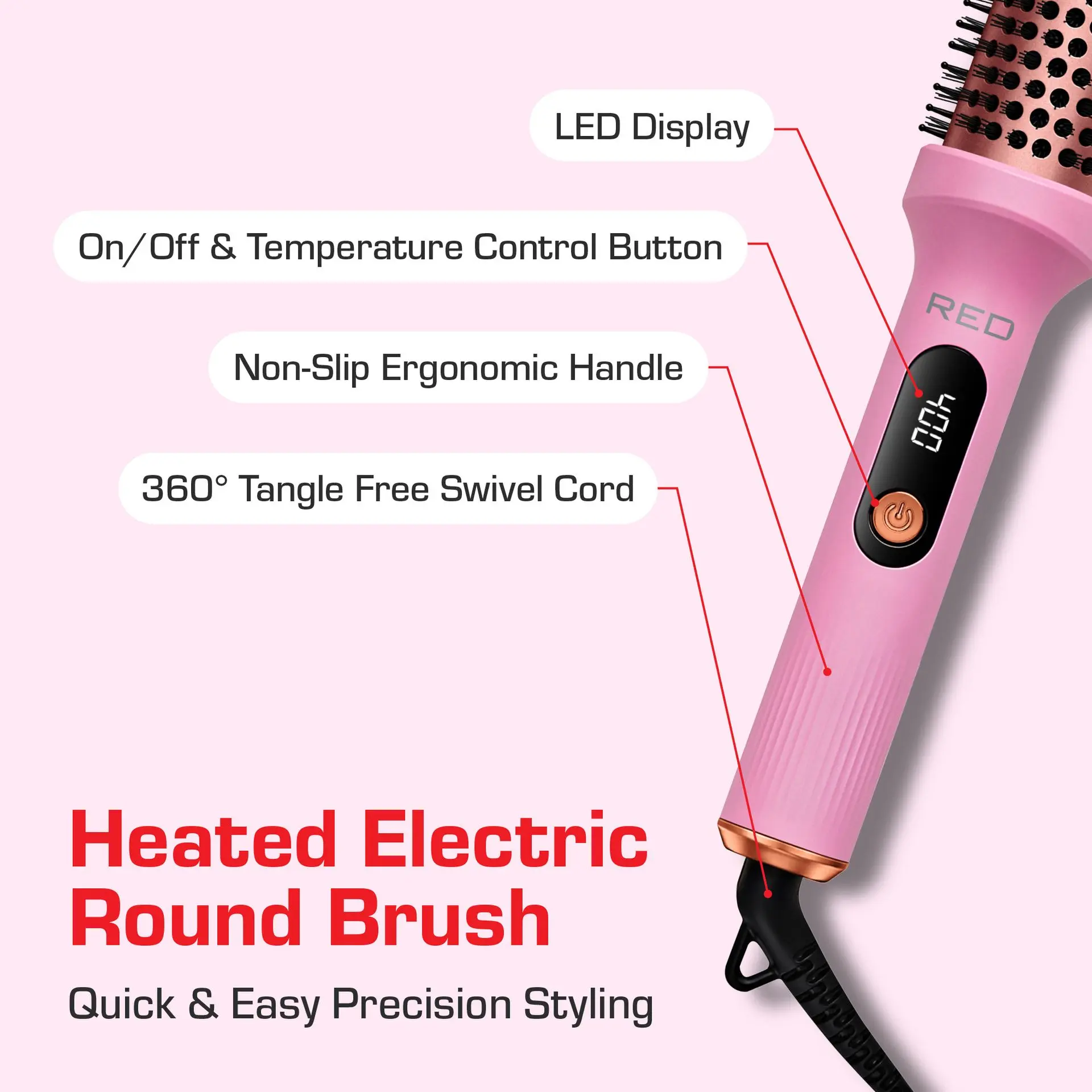 RED by KISS Heated Roll Brush 2 in 1 Curling Iron & Volumizing Hair Brush - Image 4