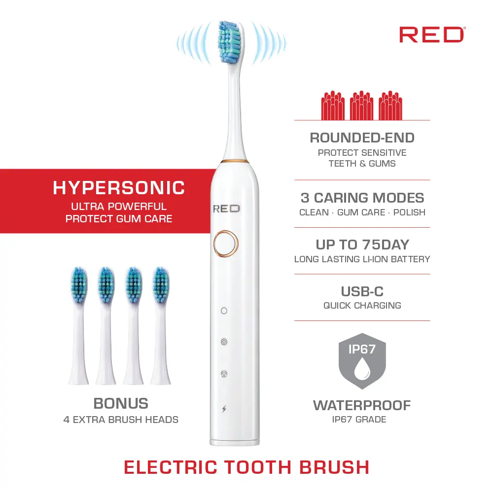 RED by KISS Hypersonic Sonic Electric Toothbrush – Waterproof Design with 75-Day Battery Life - Image 4