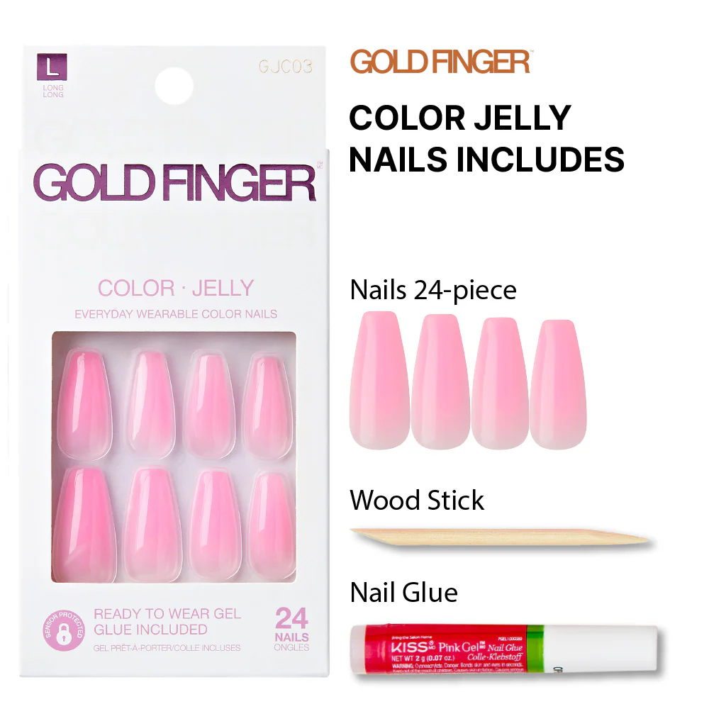Gold Finger Jelly Color Nails - Bubble Gum - Image 3