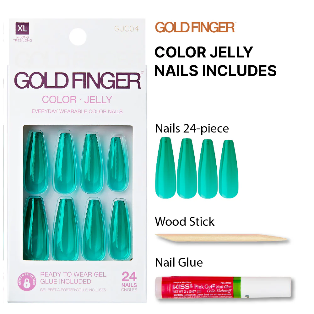 Gold Finger Jelly Color Nails - Green Apple - Image 3