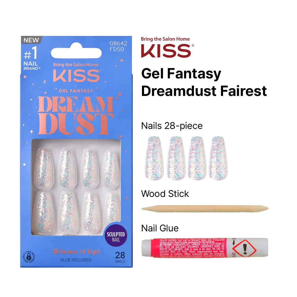 Kiss Gel Fantasy Glue On Nails - Long Lasting False Nails - Image 48