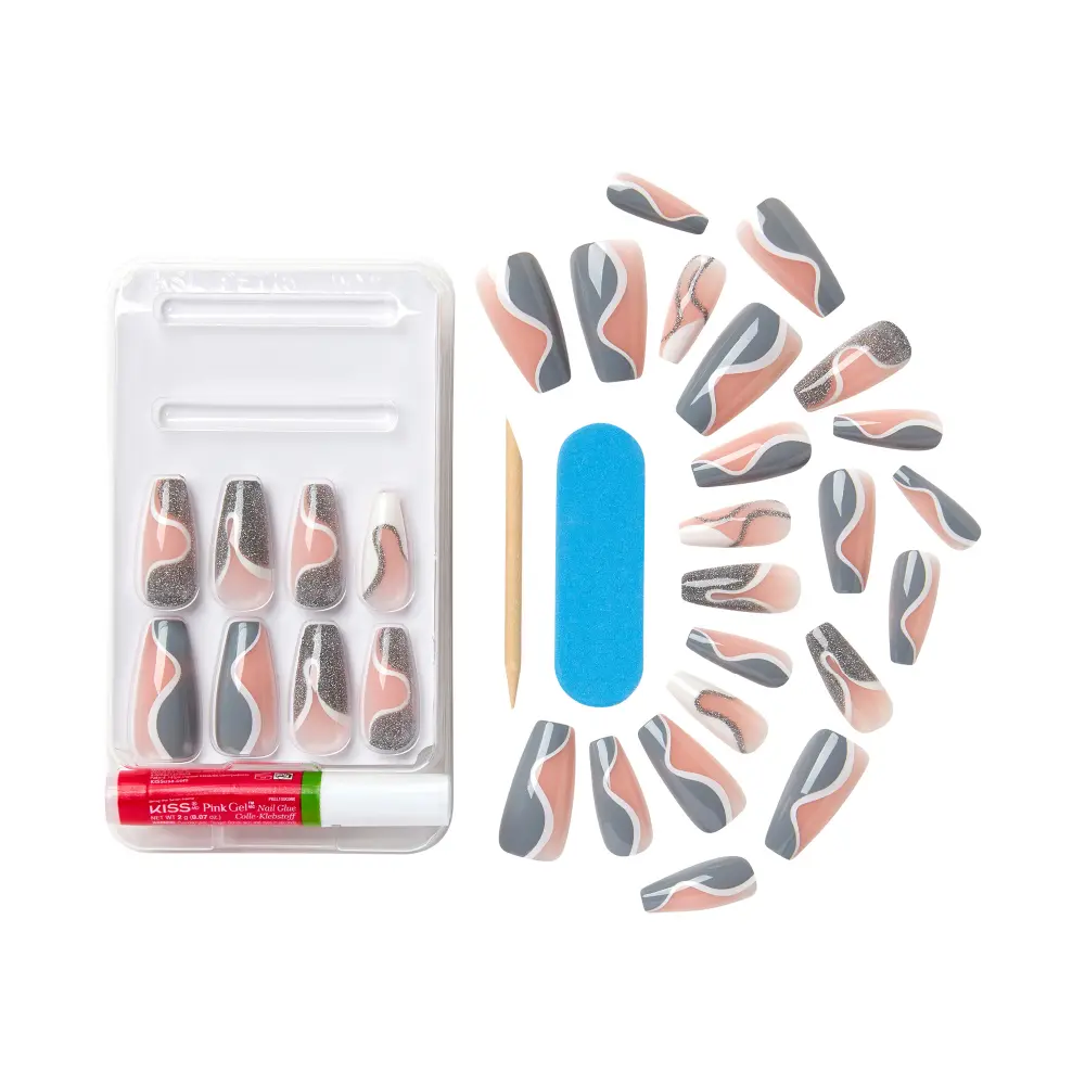 Kiss Gel Fantasy Glue On Nails - Long Lasting False Nails - Image 62
