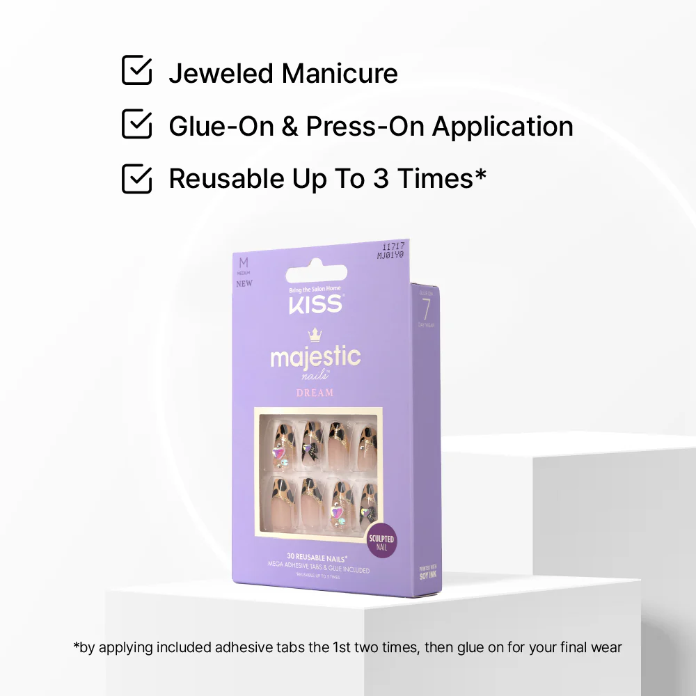 Kiss Majestic Press On Nails - Luxury High Shine Gel Nails with Jewel Design - Image 10