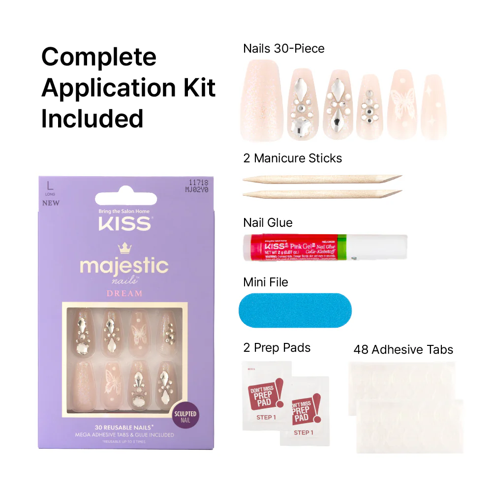 Kiss Majestic Press On Nails - Luxury High Shine Gel Nails with Jewel Design - Image 11