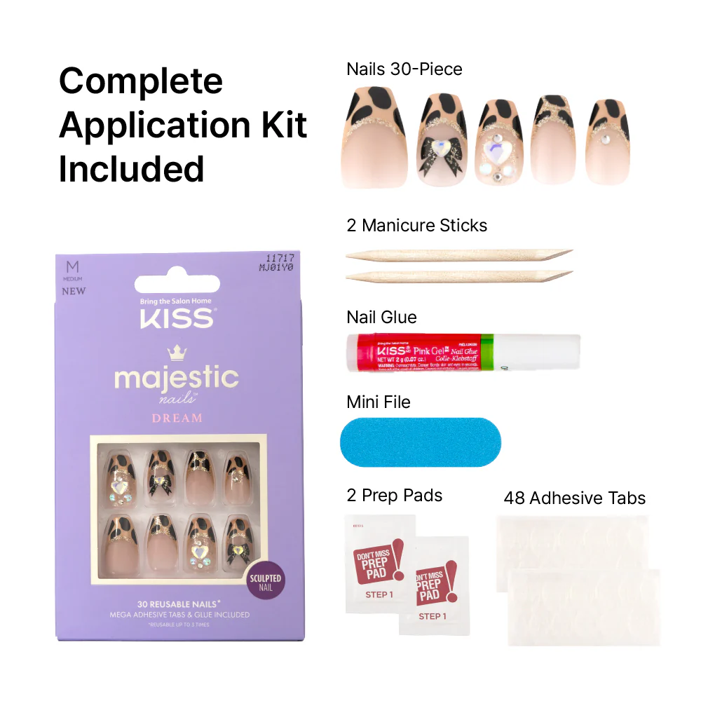 Kiss Majestic Press On Nails - Luxury High Shine Gel Nails with Jewel Design - Image 4