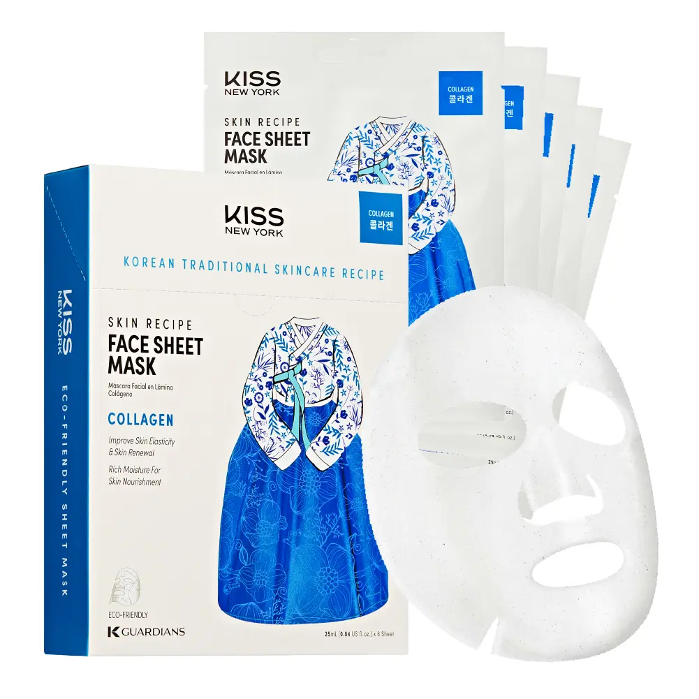 Kiss New York Korean Sheet Mask for Hydration, Brightening, and Anti-Aging – Niacinamide, Collagen & Adenosine (6 Sheets) - Image 18