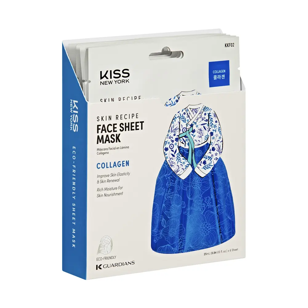 Kiss New York Korean Sheet Mask for Hydration, Brightening, and Anti-Aging – Niacinamide, Collagen & Adenosine (6 Sheets) - Image 19