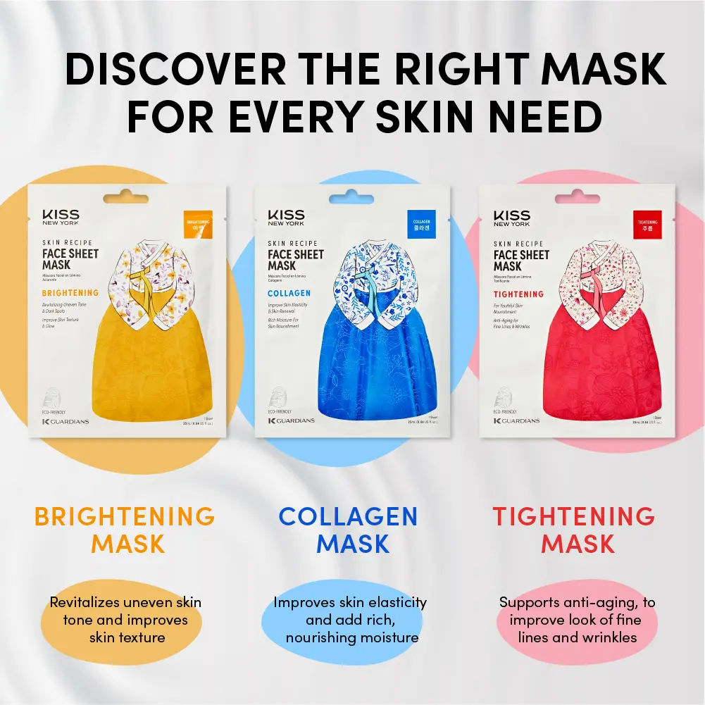 Kiss New York Korean Sheet Mask for Hydration, Brightening, and Anti-Aging – Niacinamide, Collagen & Adenosine (6 Sheets) - Image 27