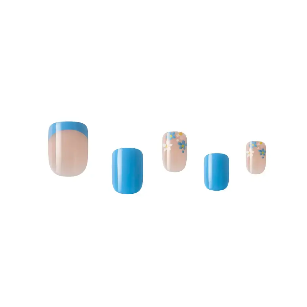Gold Finger Little Diva Stick-On Nails for Girls - Safe Press-On Nail Art for Kids - Blue Daisy - Image 4