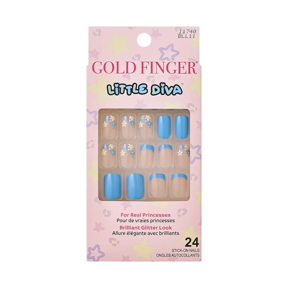Gold Finger Little Diva Stick-On Nails for Girls - Safe Press-On Nail Art for Kids - Blue Daisy - Image 7