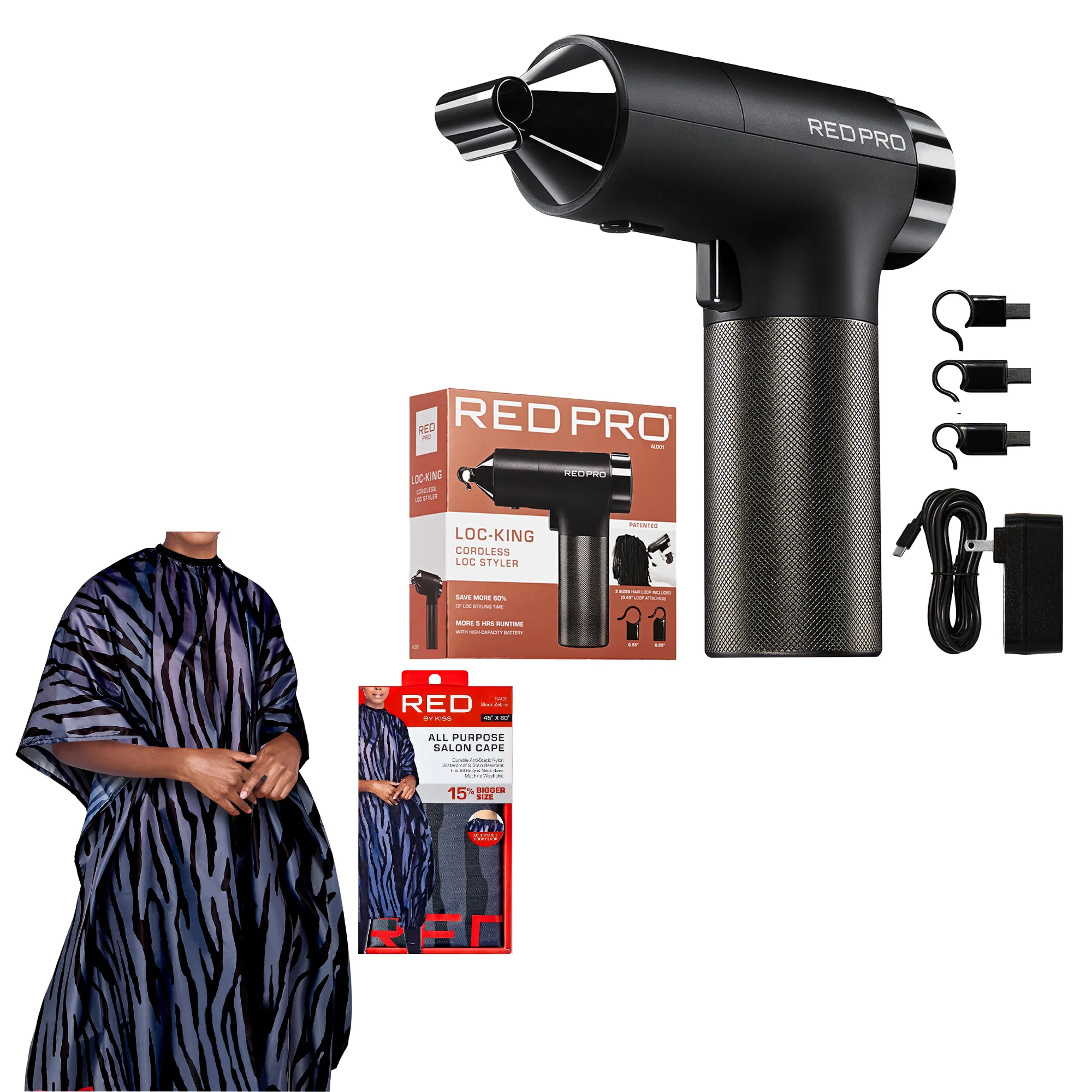 RED PRO LOC-KING Professional Bundle: Cordless Auto Loc Styler + Premium Salon Cape - Image 11