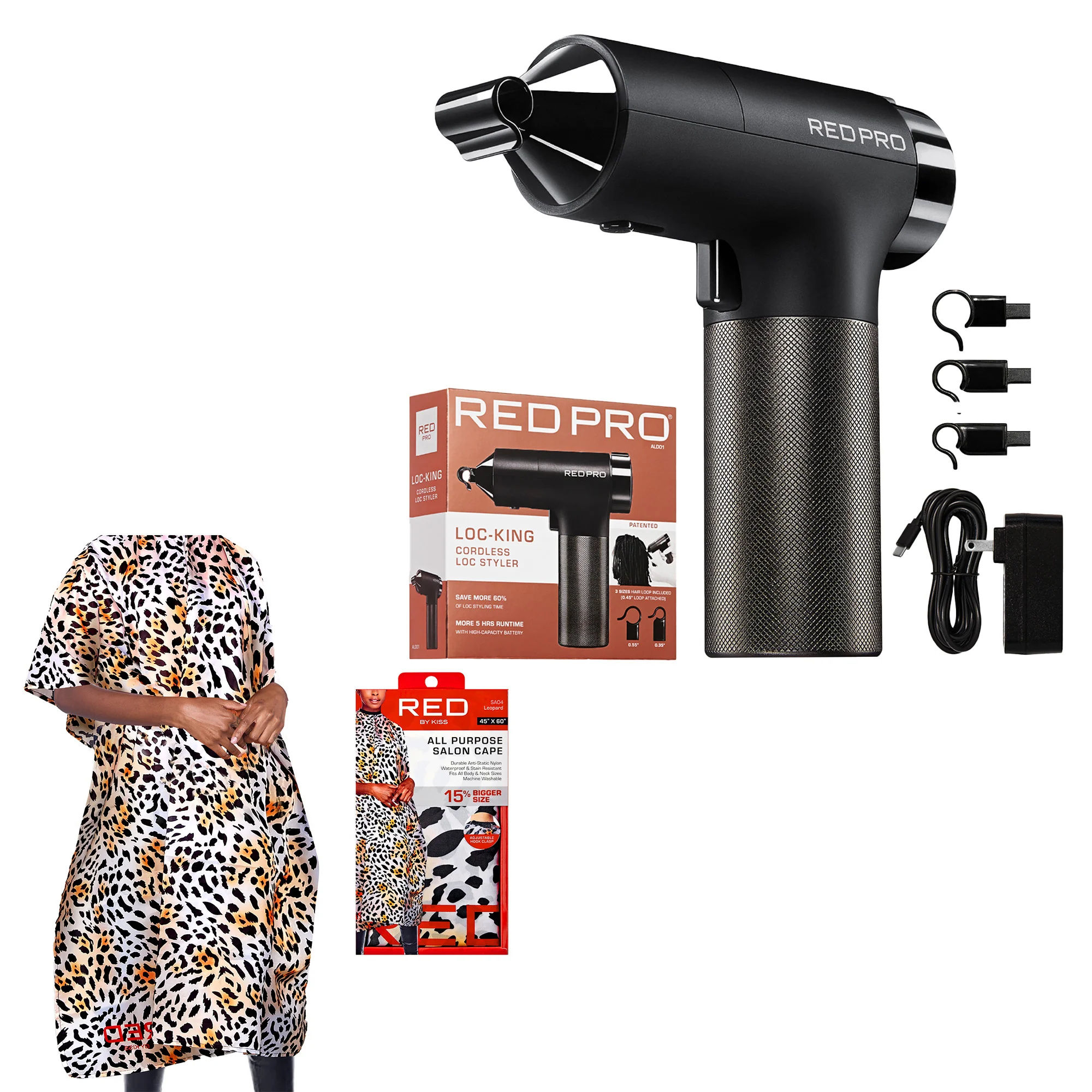 RED PRO LOC-KING Professional Bundle: Cordless Auto Loc Styler + Premium Salon Cape - Image 7