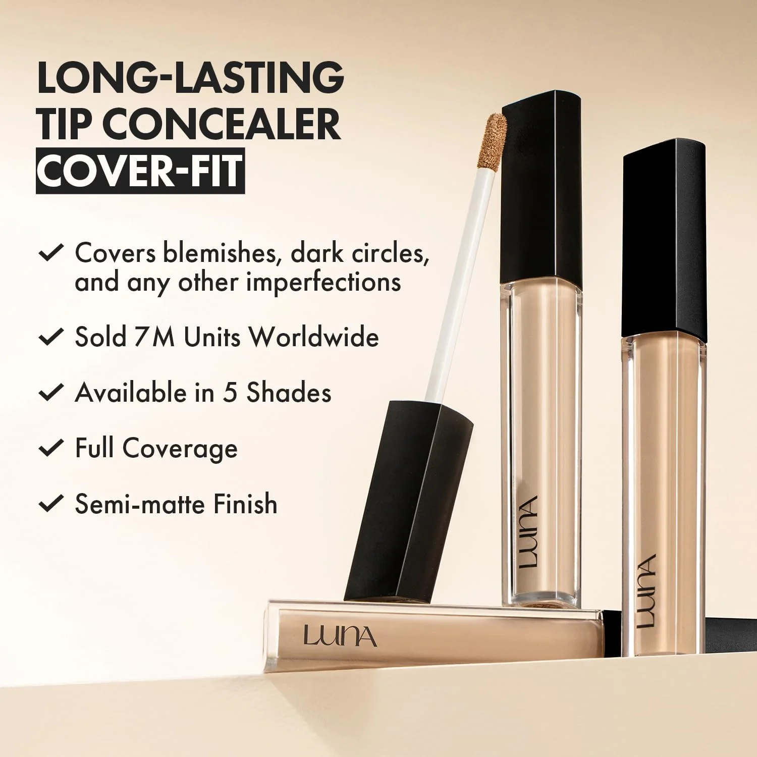 LUNA Long Lasting Tip Concealer Cover-Fit (High Coverage & Semi-Matte) - Image 2