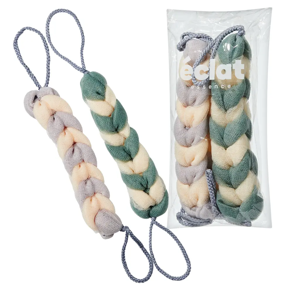 éclat Long Stretch Back Loofah - Braided Mesh Shower Sponge with Rope Handles - Image 18