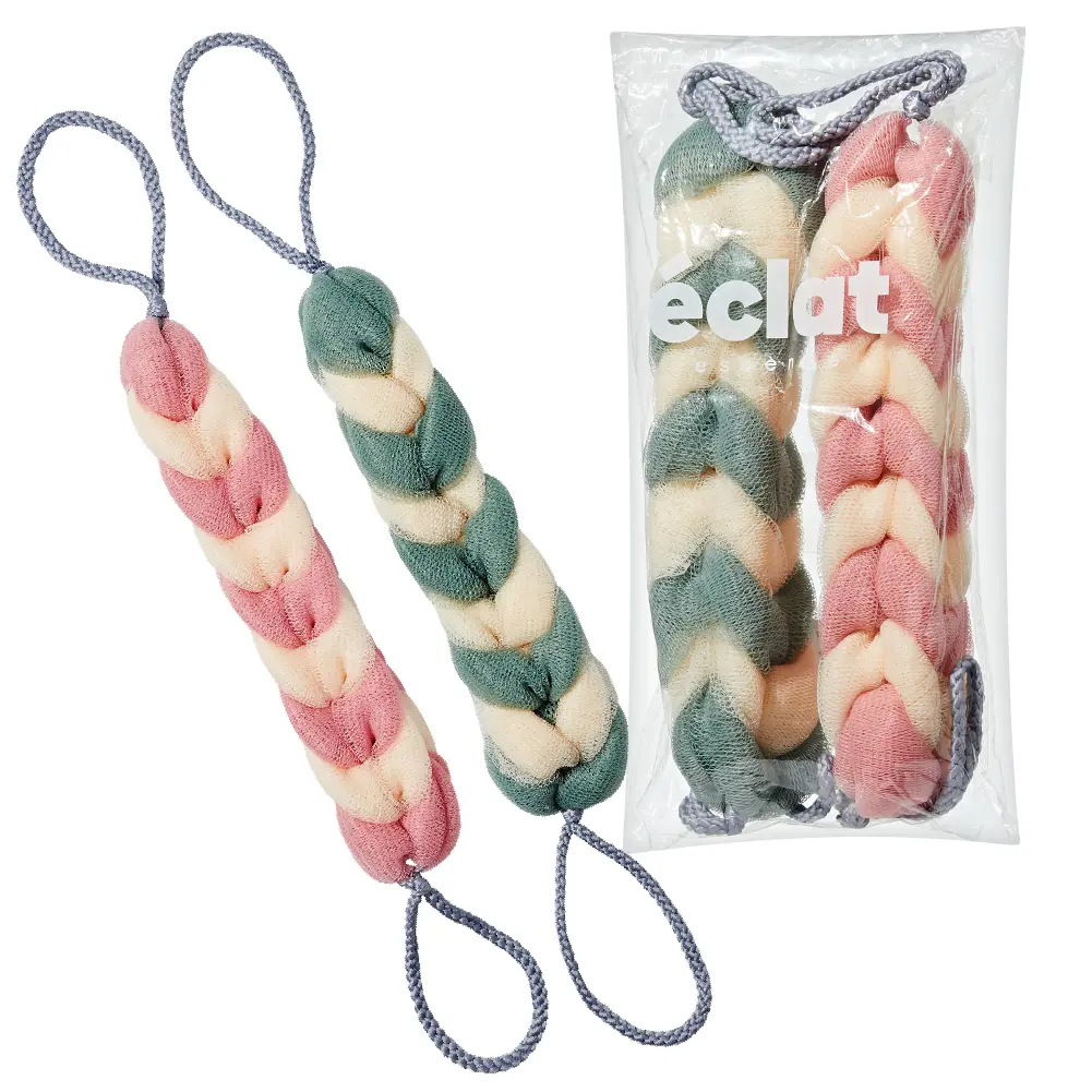 éclat Long Stretch Back Loofah - Braided Mesh Shower Sponge with Rope Handles - Image 20