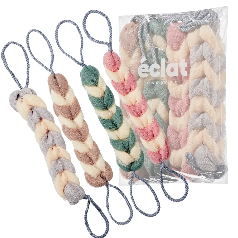 éclat Long Stretch Back Loofah - Braided Mesh Shower Sponge with Rope Handles - Image 21