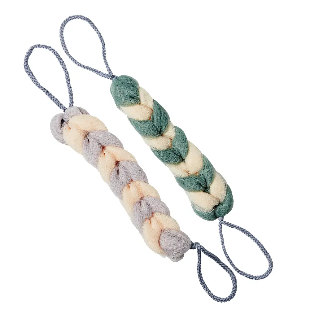 éclat Long Stretch Back Loofah - Braided Mesh Shower Sponge with Rope Handles - Image 3