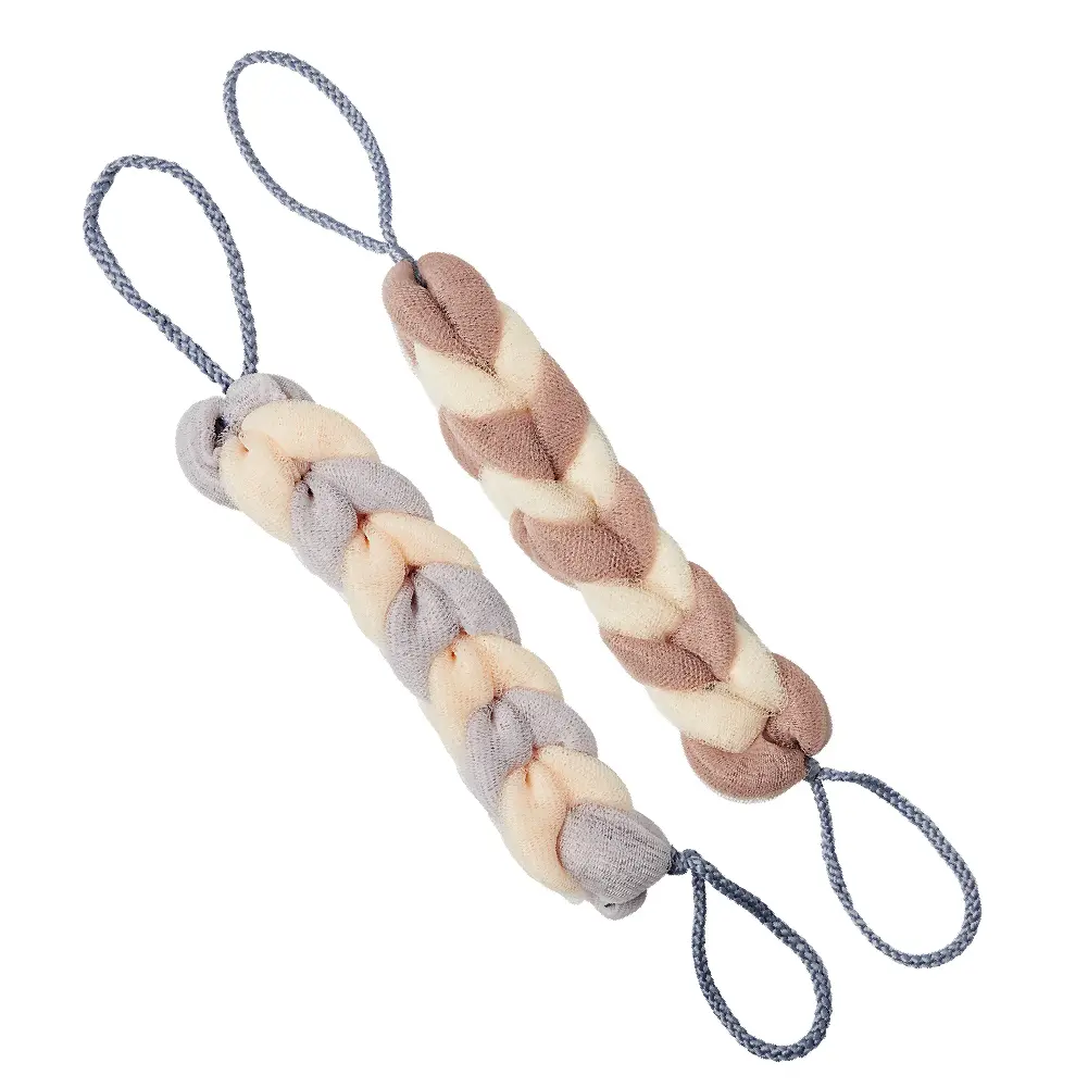 éclat Long Stretch Back Loofah - Braided Mesh Shower Sponge with Rope Handles - Image 4