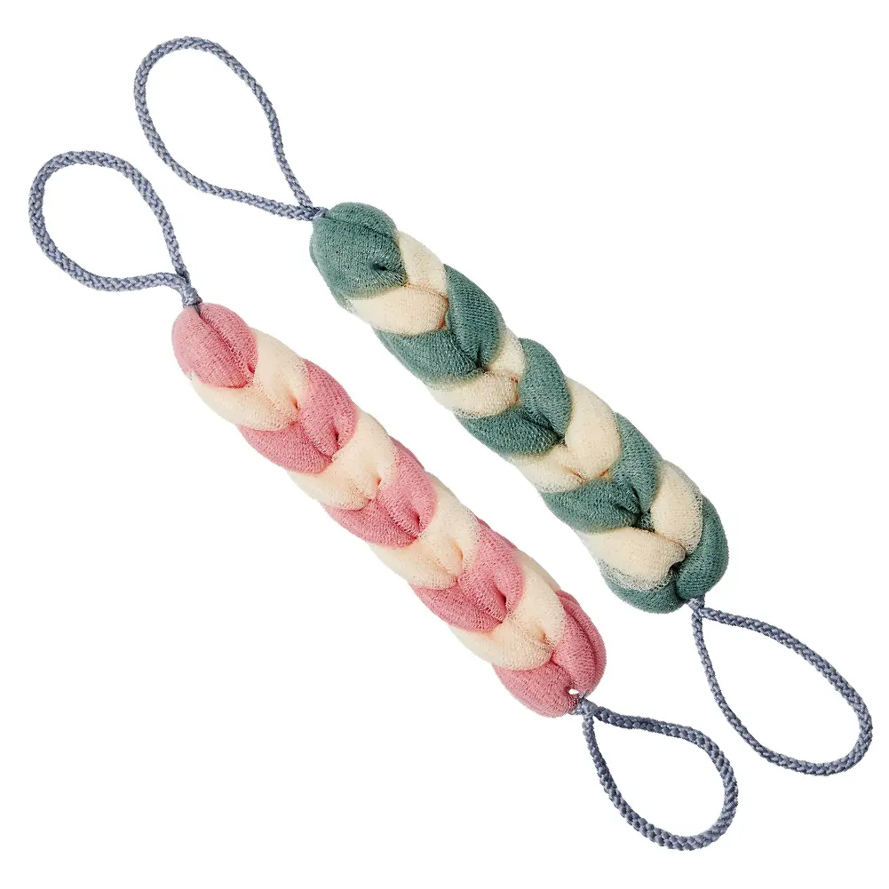 éclat Long Stretch Back Loofah - Braided Mesh Shower Sponge with Rope Handles - Image 5