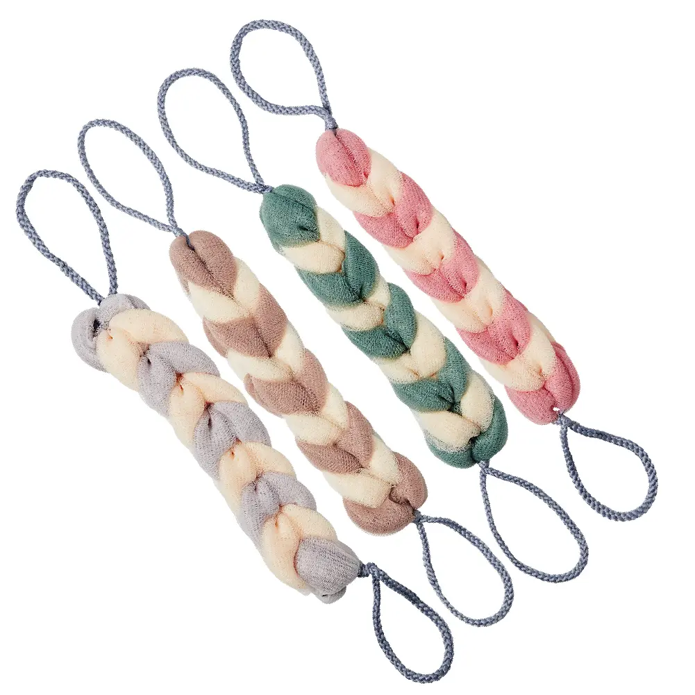 éclat Long Stretch Back Loofah - Braided Mesh Shower Sponge with Rope Handles - Image 6