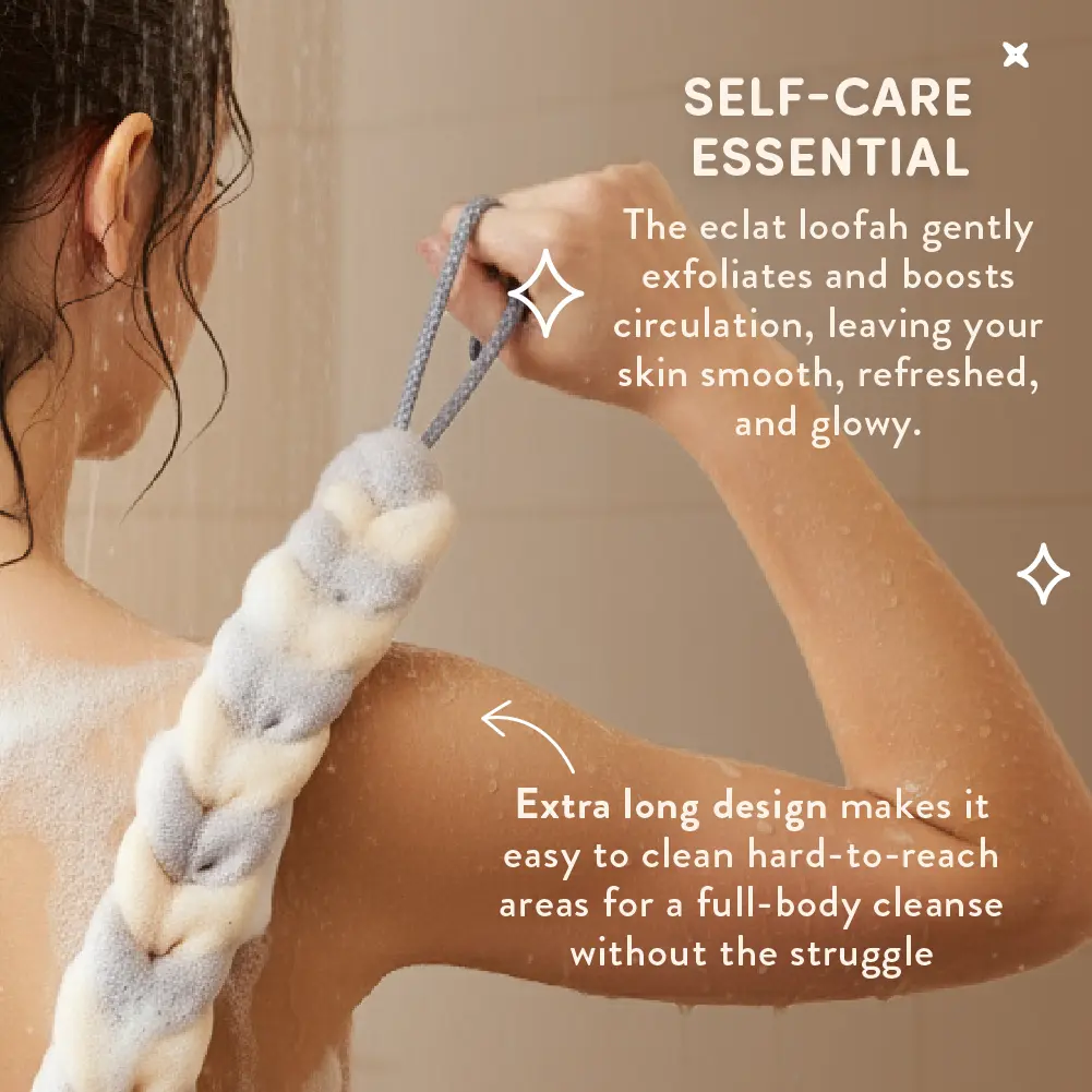 éclat Long Stretch Back Loofah - Braided Mesh Shower Sponge with Rope Handles - Image 7