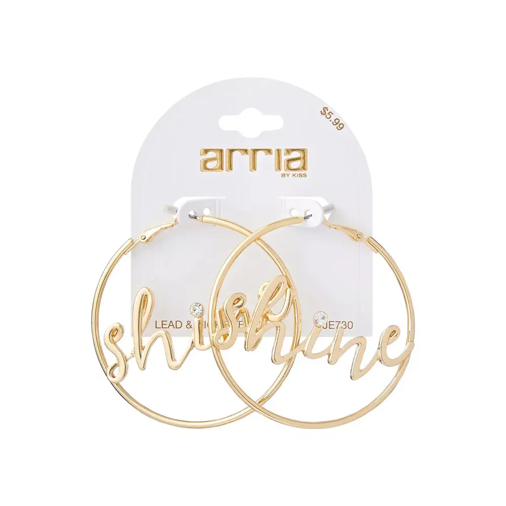 Arria Lustrous Gold Plating Shine Letter Hoop Pincatch Oversized Earrings - 60mm - Image 2