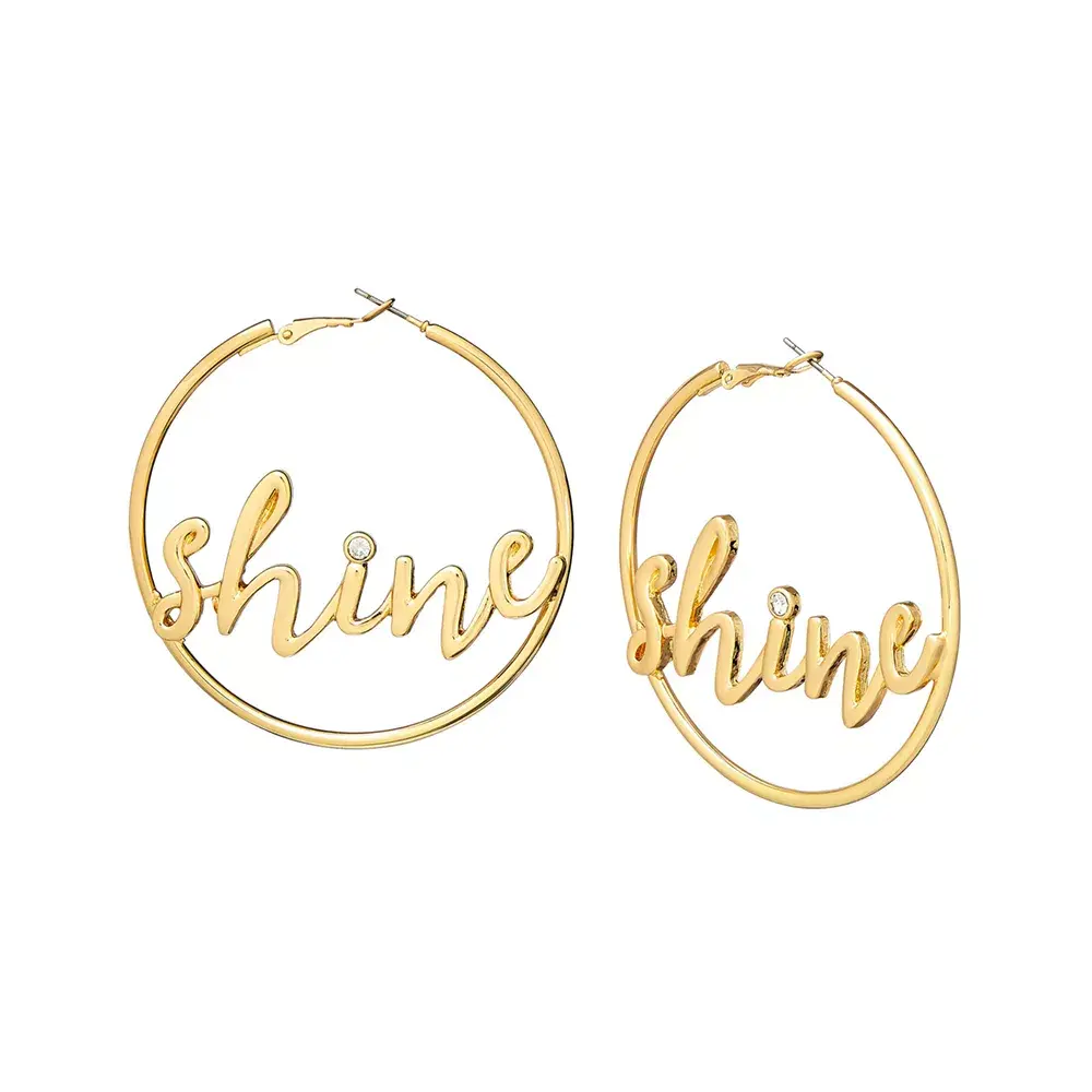 Arria Lustrous Gold Plating Shine Letter Hoop Pincatch Oversized Earrings - 60mm - Image 3