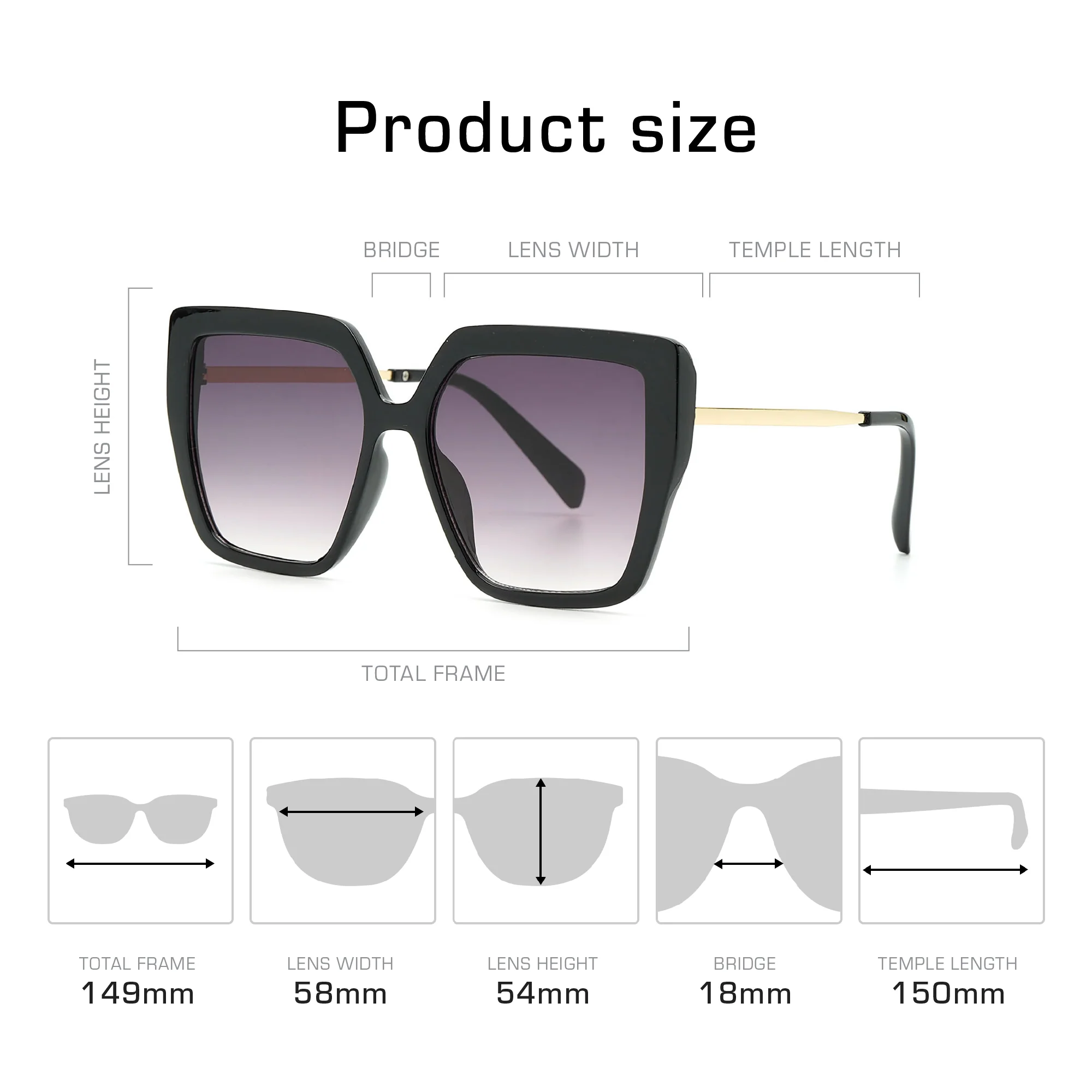 Mad Shade Black Butterfly Oversized Sunglasses with Gold Temples - UV400 Gradient Lens - Image 3