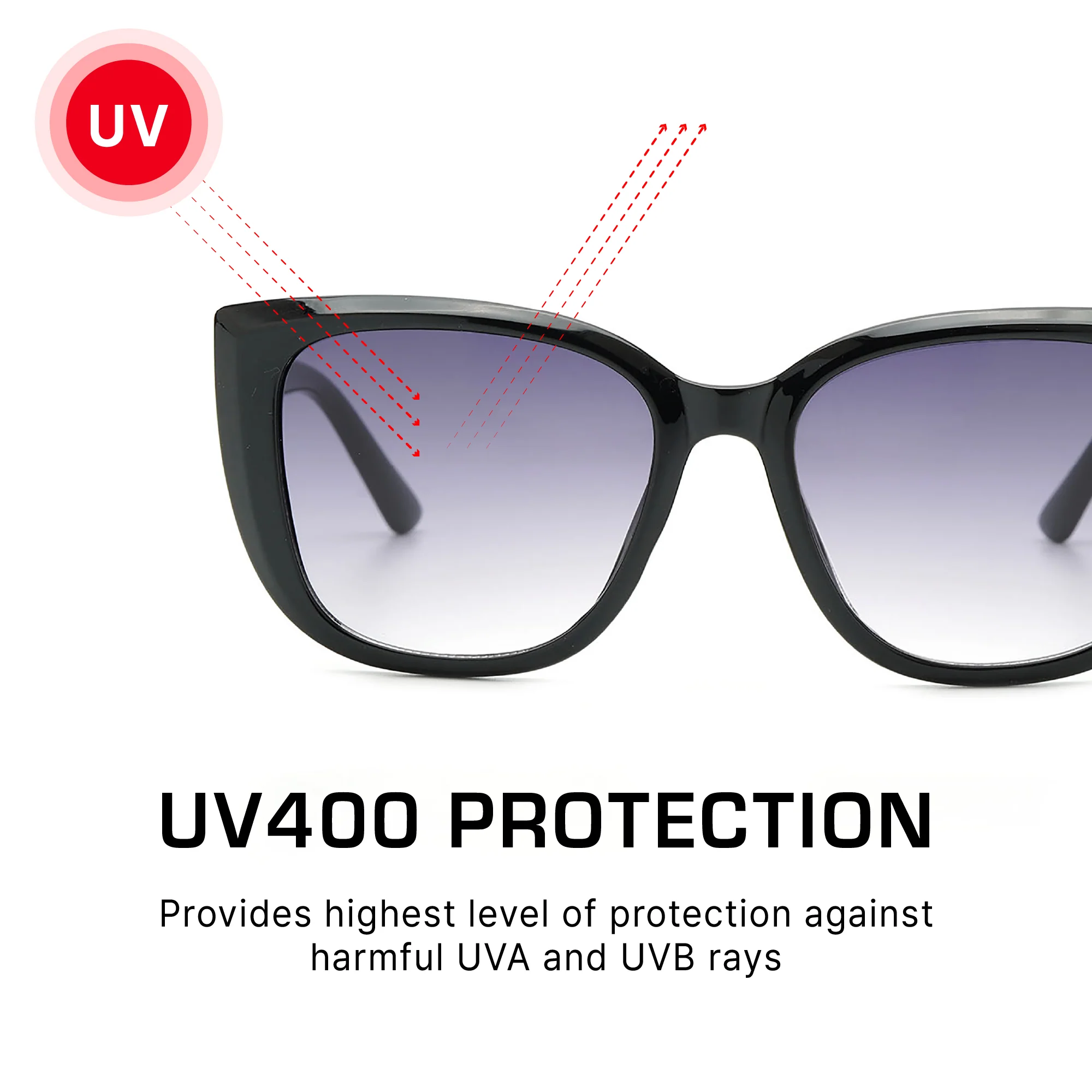 Mad Shade Black Cat Eye Sunglasses - UV400 Gradient Lens Oversized Square Frames - Image 5