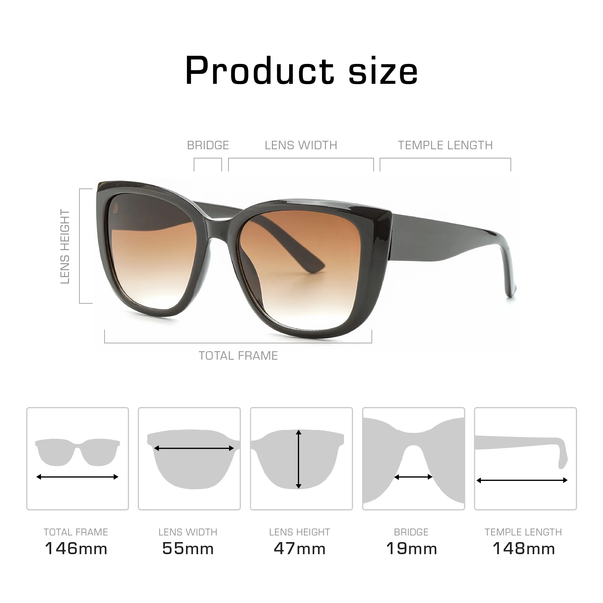 Mad Shade Brown Cat Eye Sunglasses - UV400 Gradient Lens Oversized Frames - Image 3