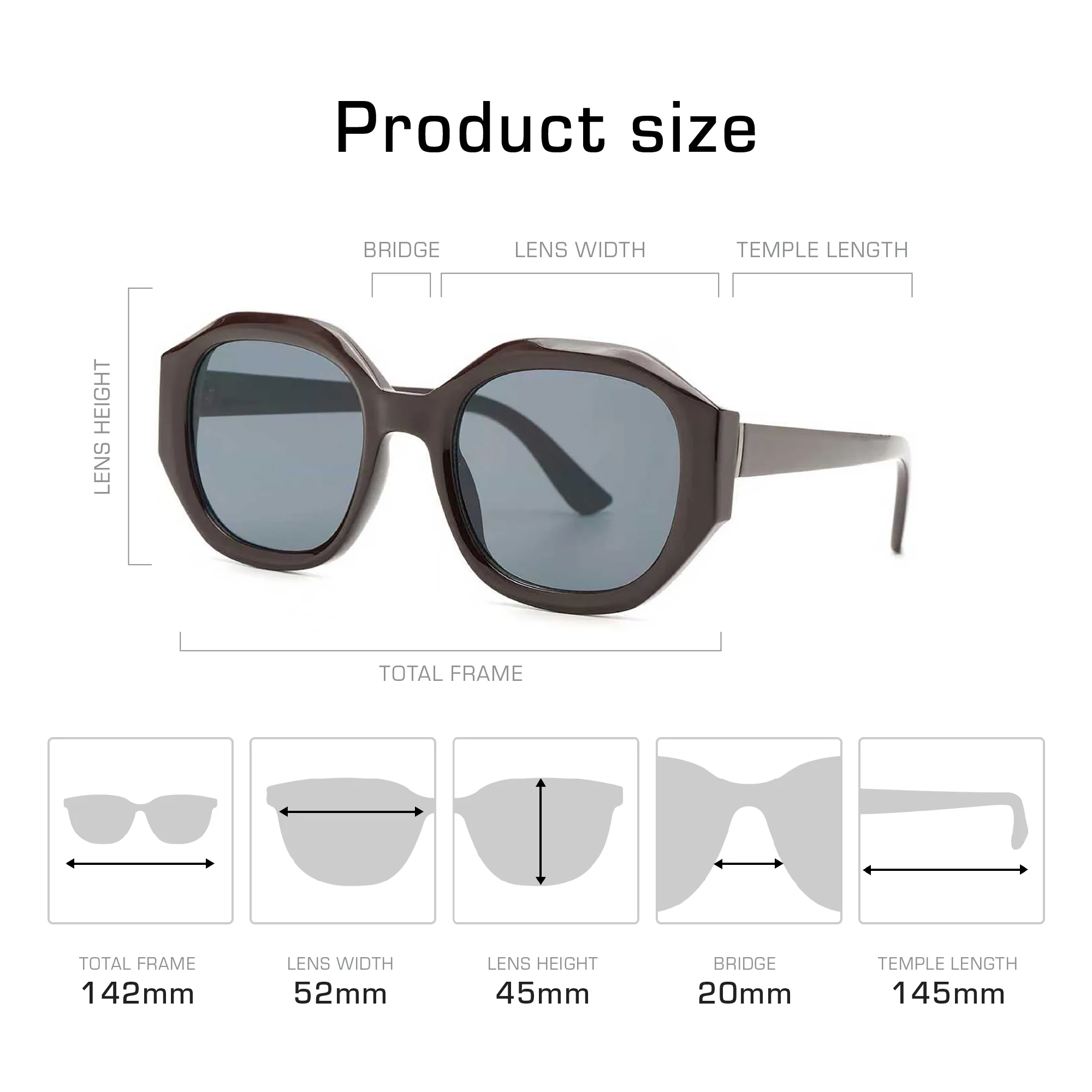 Mad Shade Brown Round Square Sunglasses - UV400 Gray Lens Retro Frames - Image 3