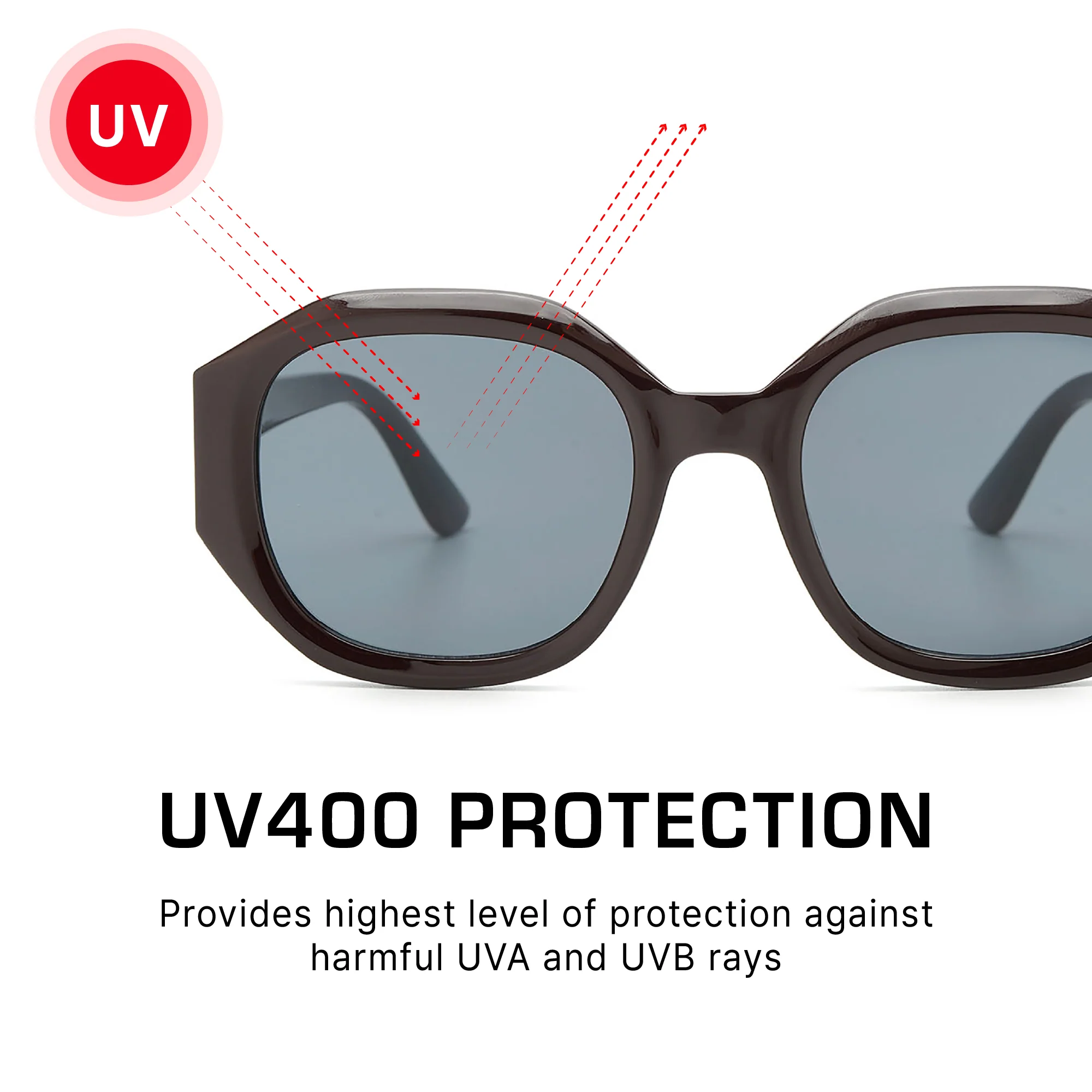 Mad Shade Brown Round Square Sunglasses - UV400 Gray Lens Retro Frames - Image 4