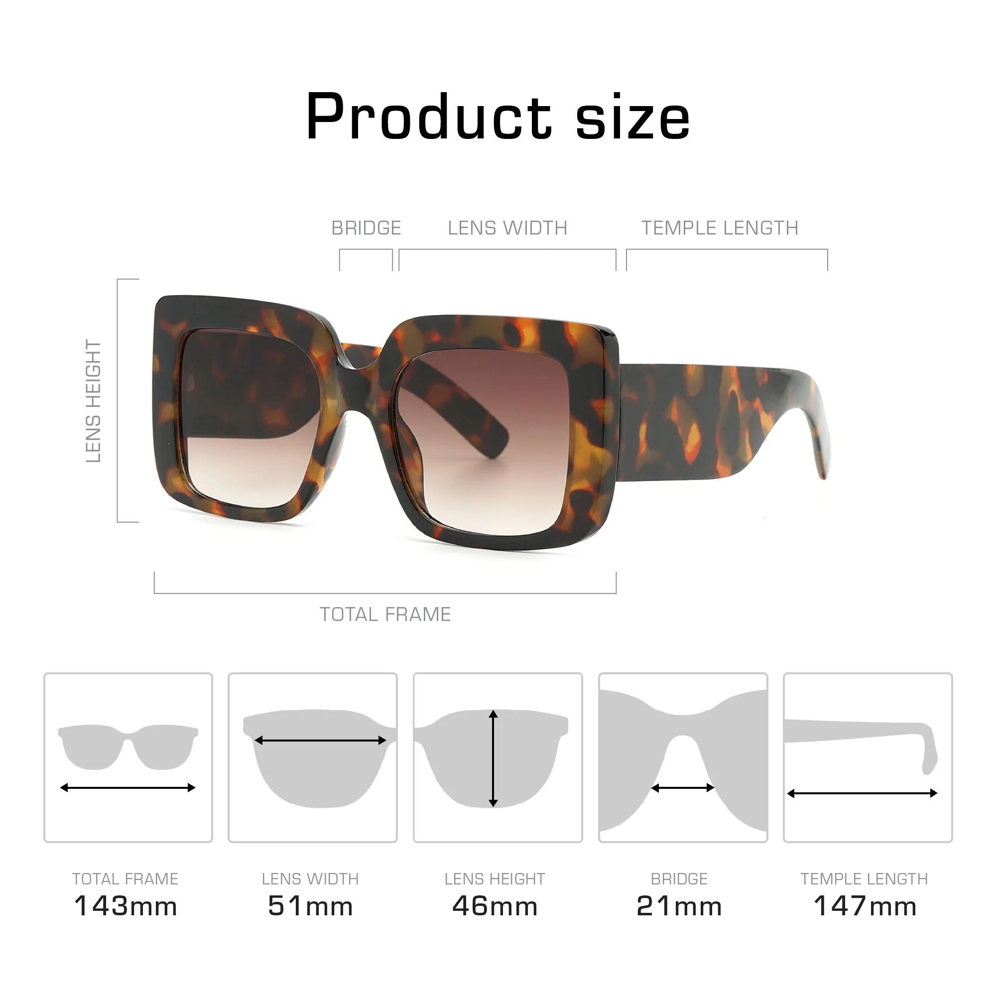 Mad Shade Brown Tortoise Square Sunglasses - UV400 Gradient Lens Oversized Frames - Image 3