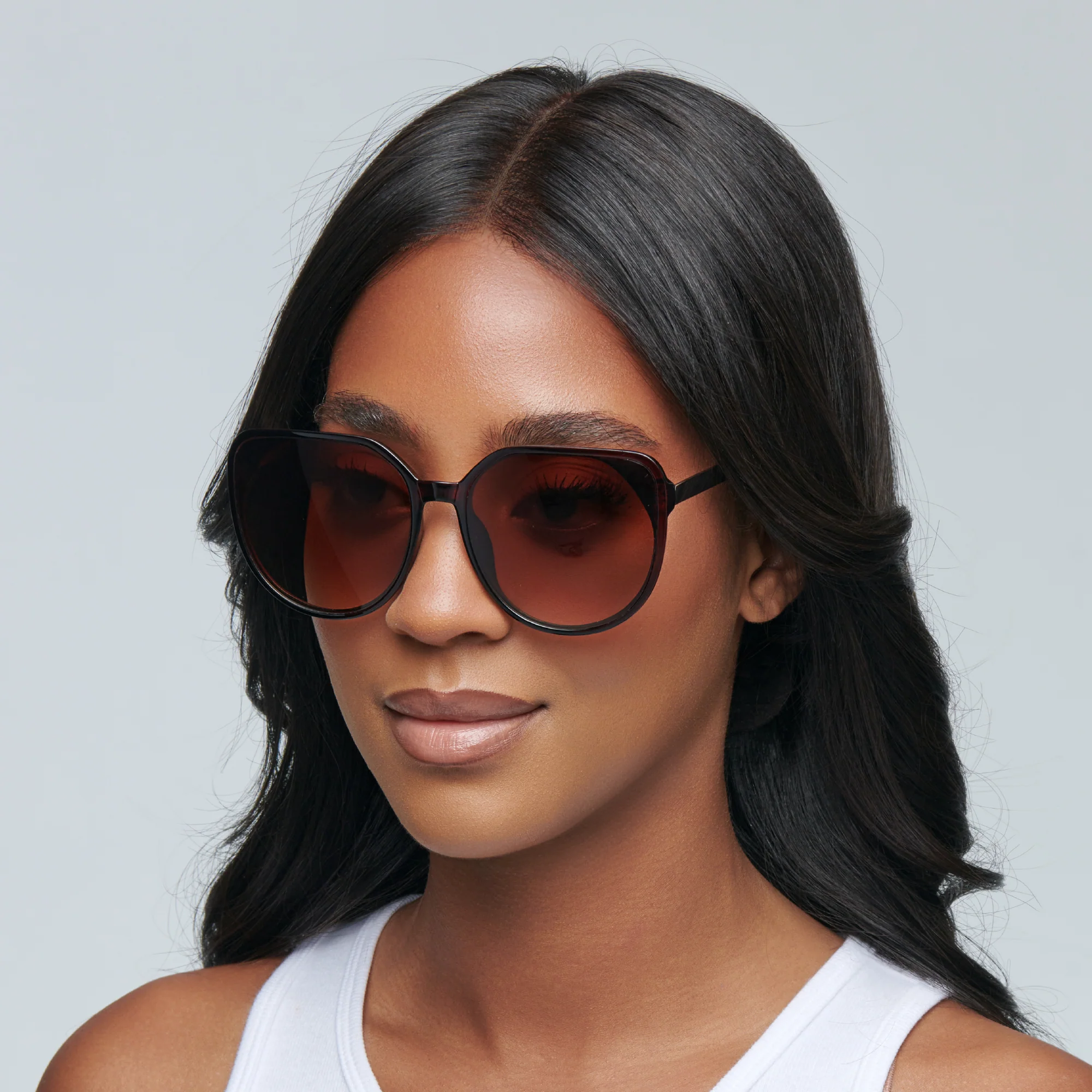 Mad Shade Elegant UV400 Sun Shades - Large Brown Geometric Frame with Metal Temples - Image 2
