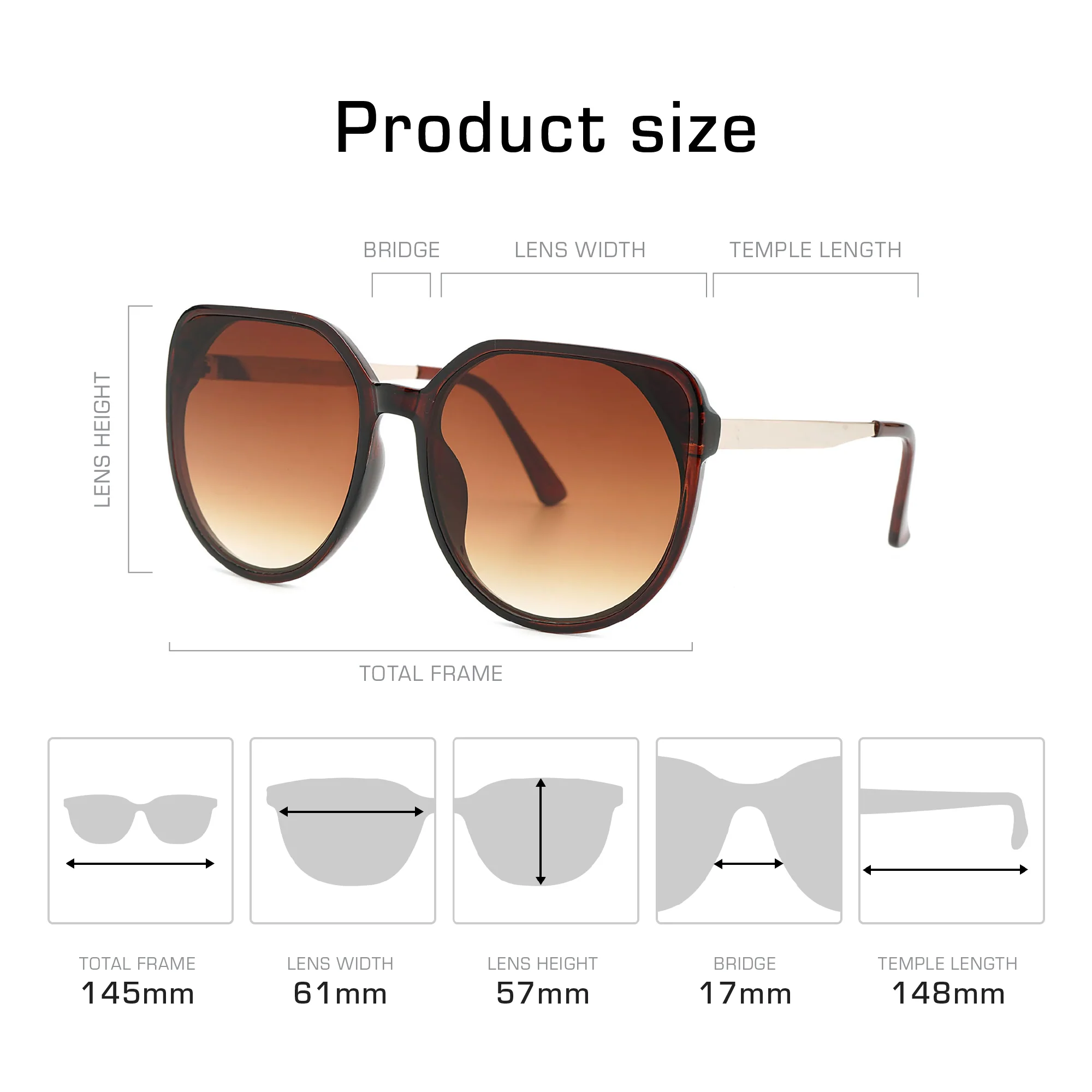 Mad Shade Elegant UV400 Sun Shades - Large Brown Geometric Frame with Metal Temples - Image 3