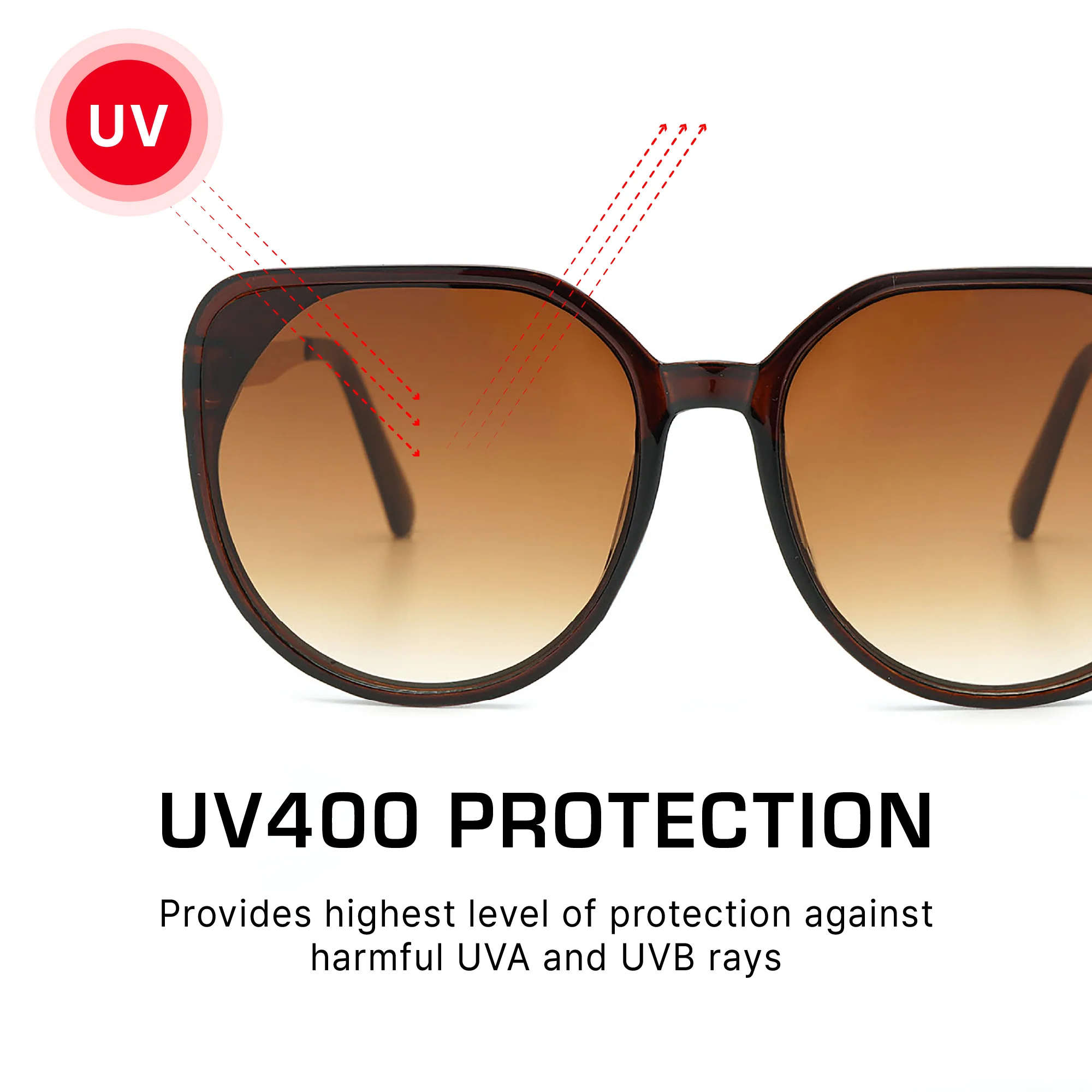 Mad Shade Elegant UV400 Sun Shades - Large Brown Geometric Frame with Metal Temples - Image 4