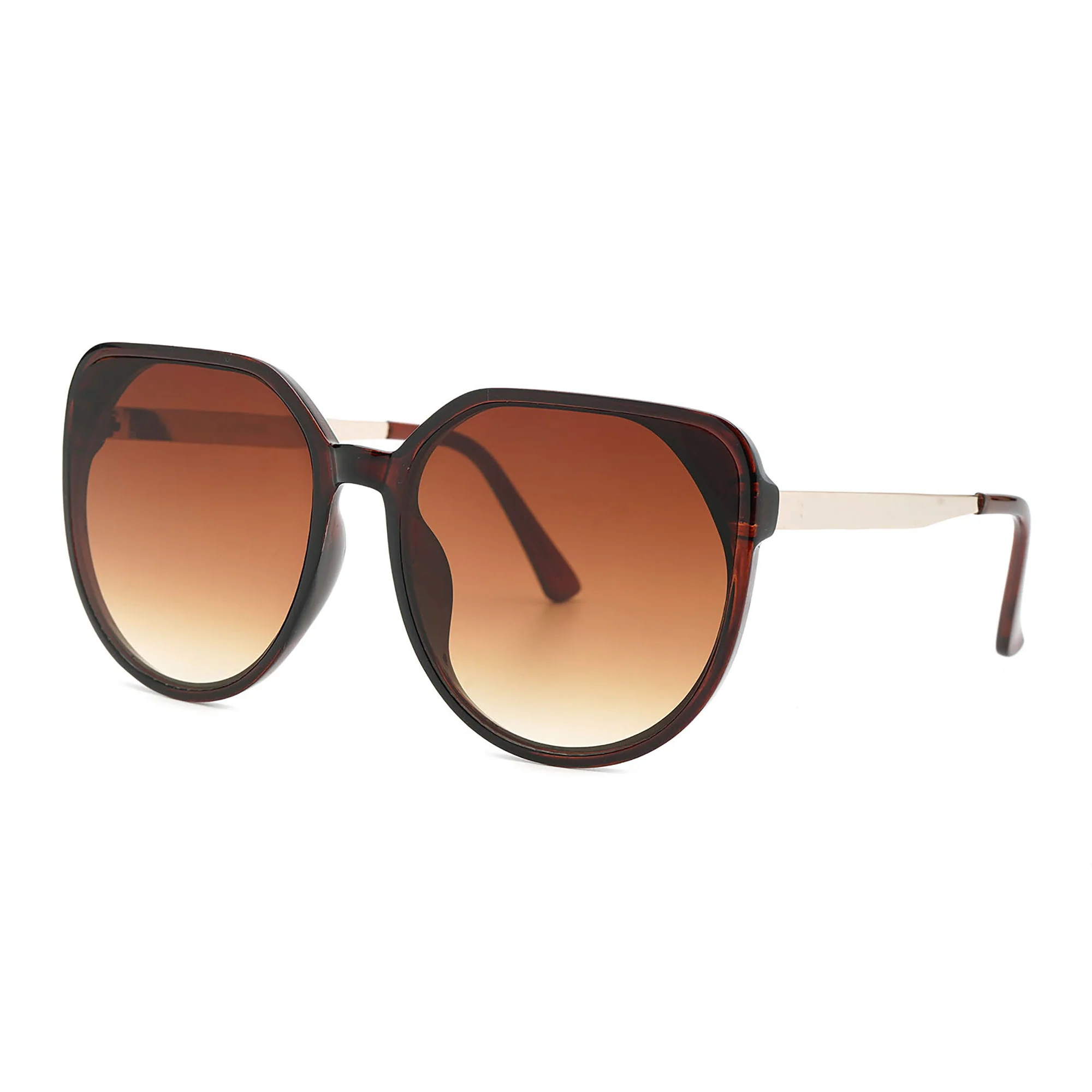 Mad Shade Elegant UV400 Sun Shades - Large Brown Geometric Frame with Metal Temples - Image 5