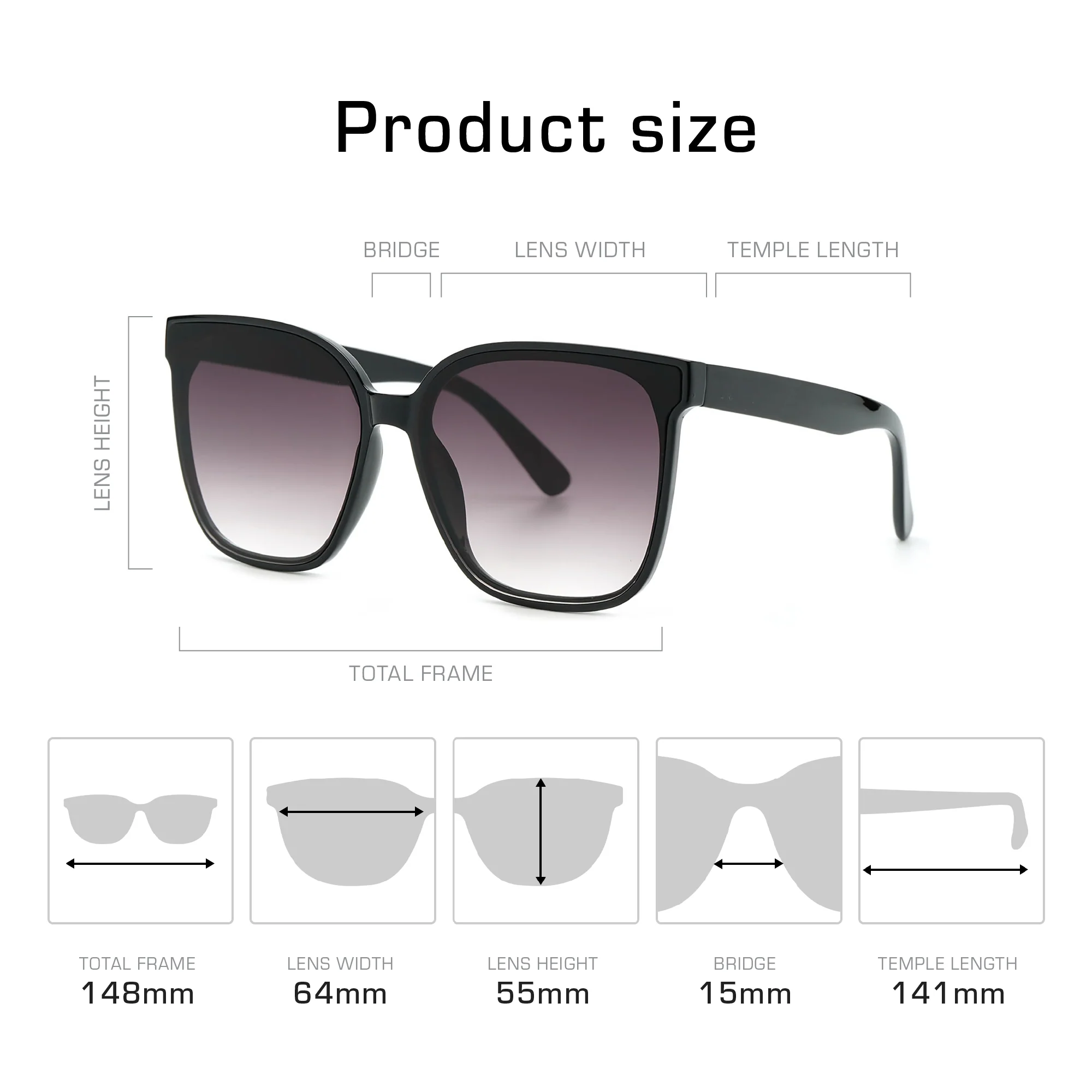 Mad Shade Retro Oversized Sunglasses - Classic Black Rectangle Frame with Gradient Lenses - Image 3