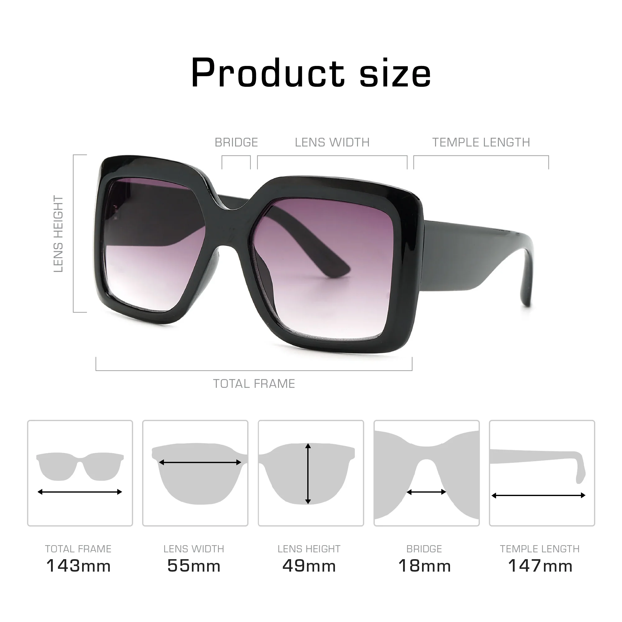 Mad Shade Retro Oversized Sunglasses - Thick Black Rectangle Frame with Gradient Lens - Image 4