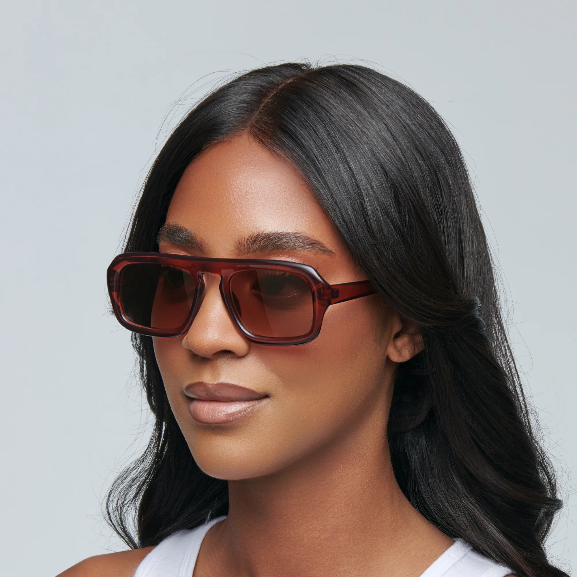 Mad Shade Retro Oversized Sunglasses - Translucent Brown Rectangle Frame with Gradient Lens - Image 2