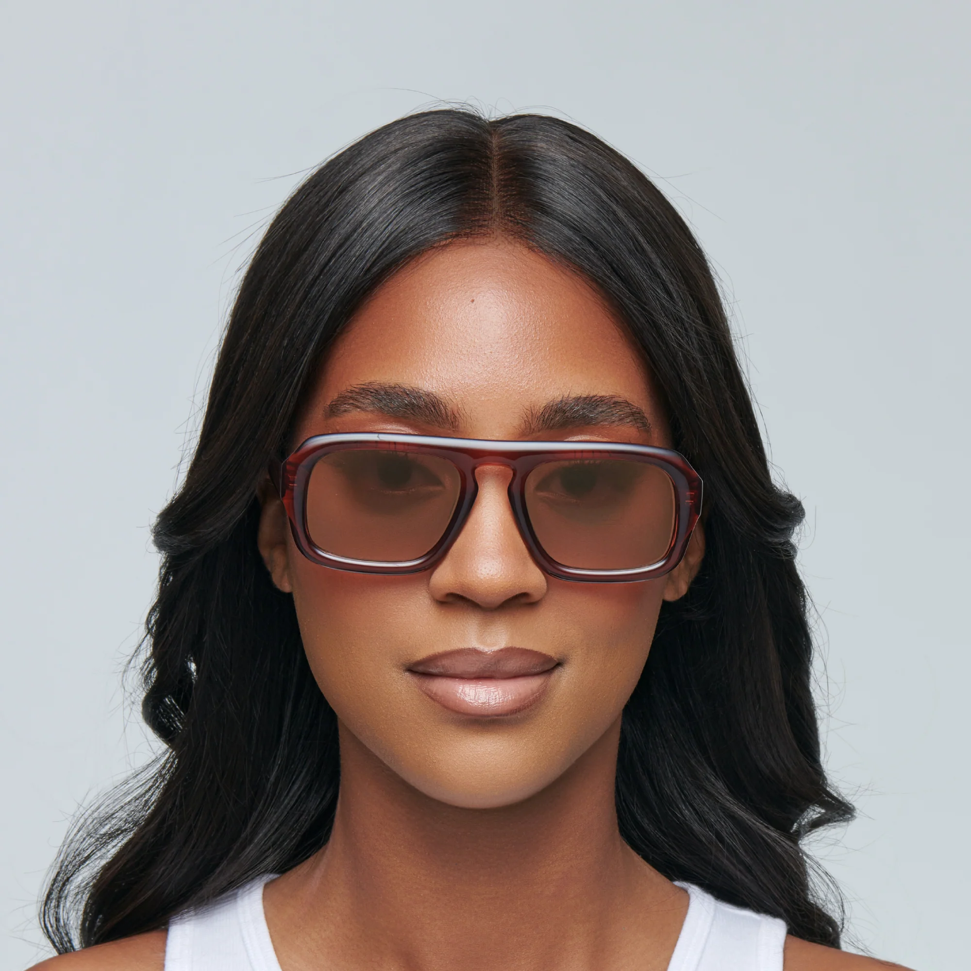 Mad Shade Retro Oversized Sunglasses - Translucent Brown Rectangle Frame with Gradient Lens - Image 3