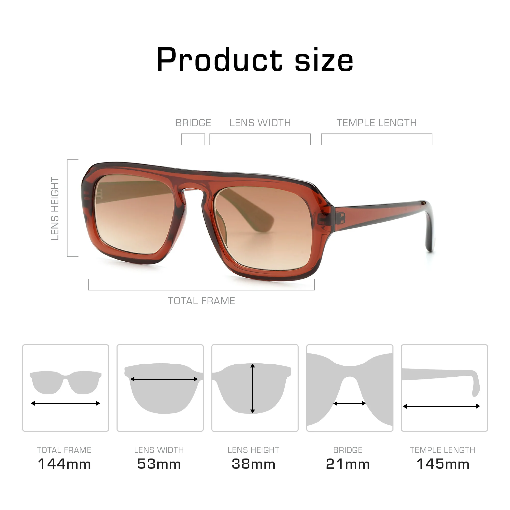 Mad Shade Retro Oversized Sunglasses - Translucent Brown Rectangle Frame with Gradient Lens - Image 4