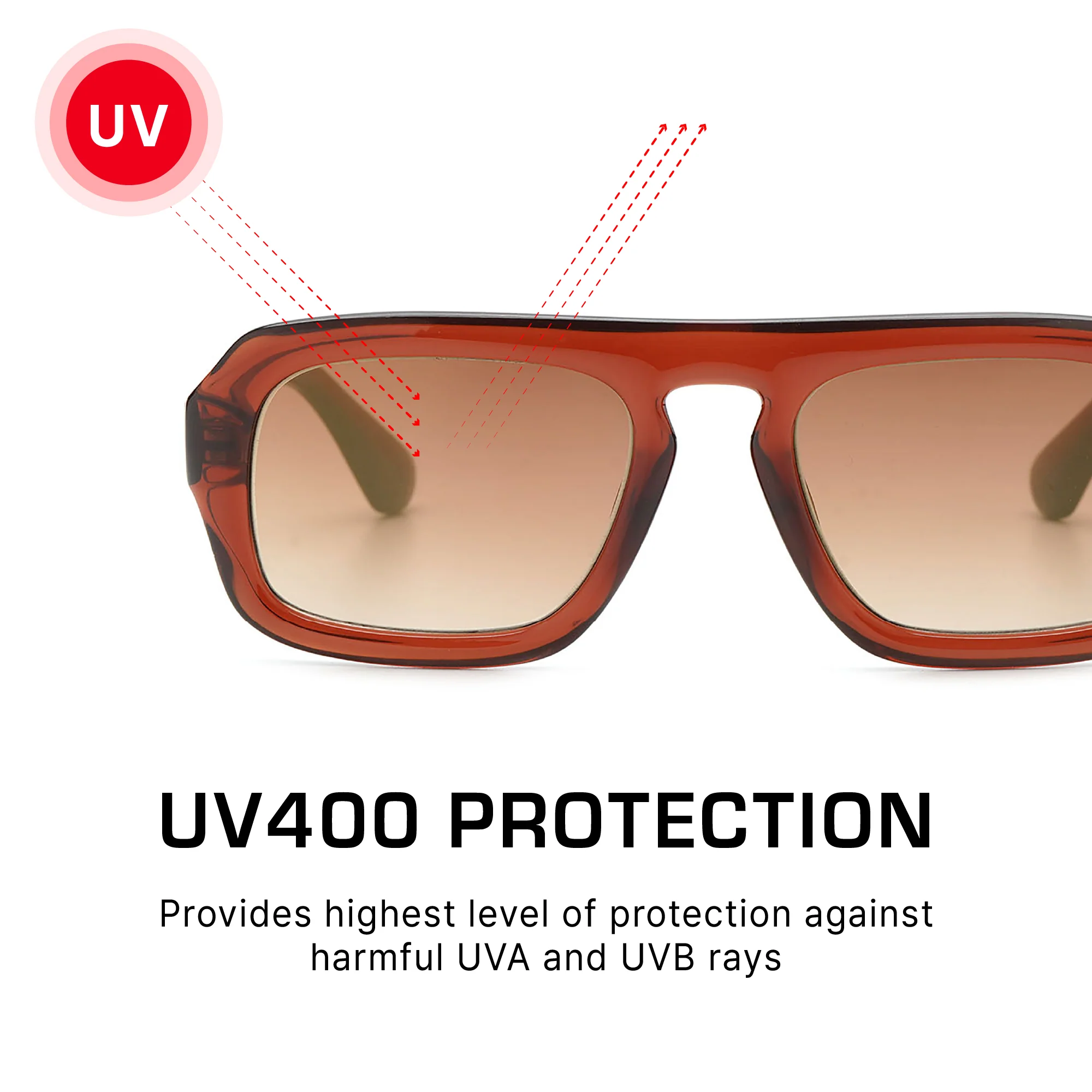 Mad Shade Retro Oversized Sunglasses - Translucent Brown Rectangle Frame with Gradient Lens - Image 5