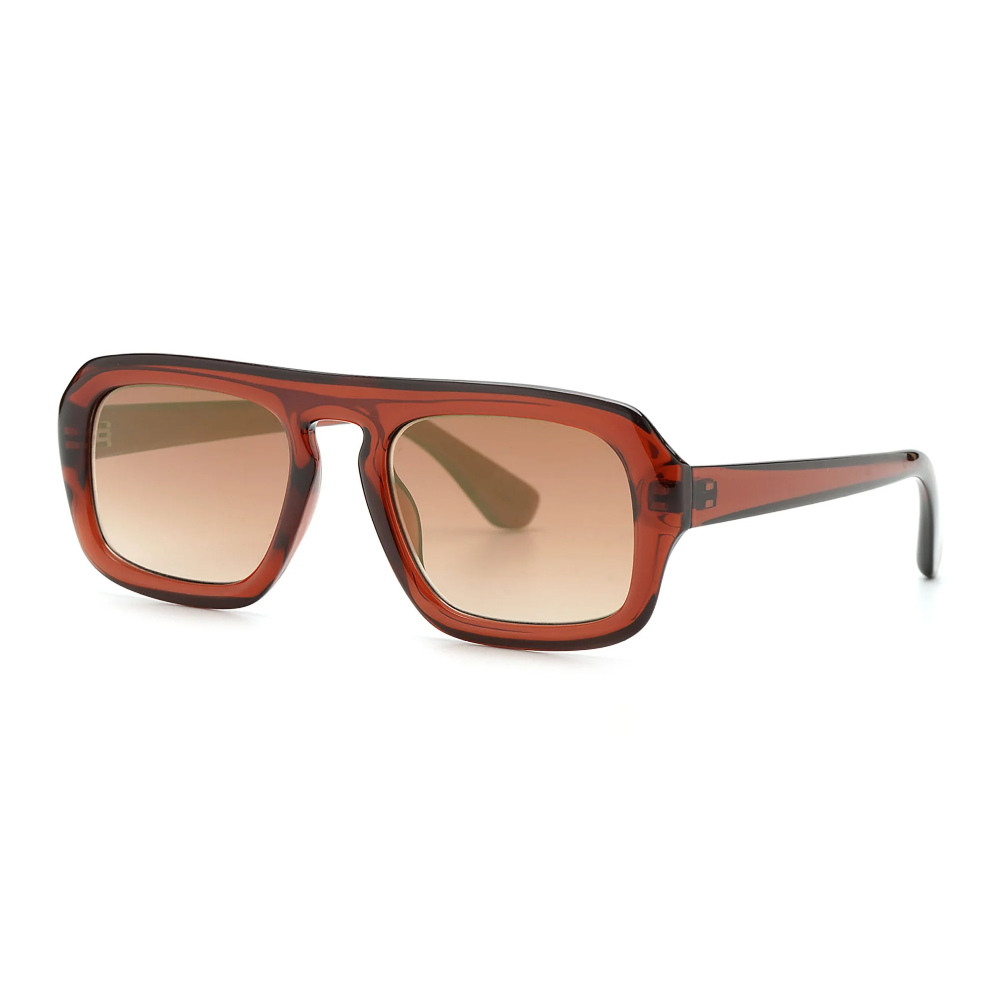 Mad Shade Retro Oversized Sunglasses - Translucent Brown Rectangle Frame with Gradient Lens - Image 6