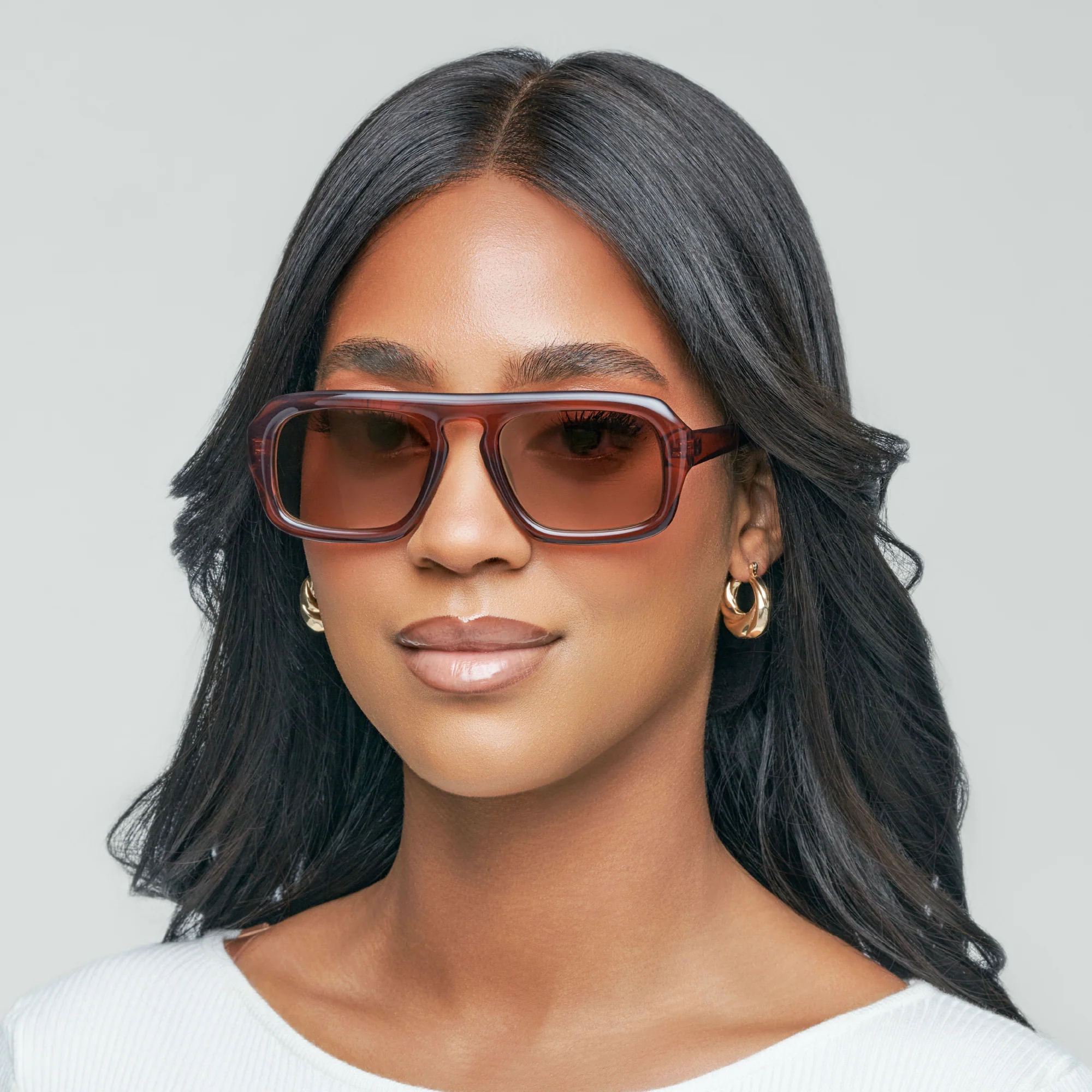Mad Shade Retro Oversized Sunglasses - Translucent Brown Rectangle Frame with Gradient Lens - Image 7