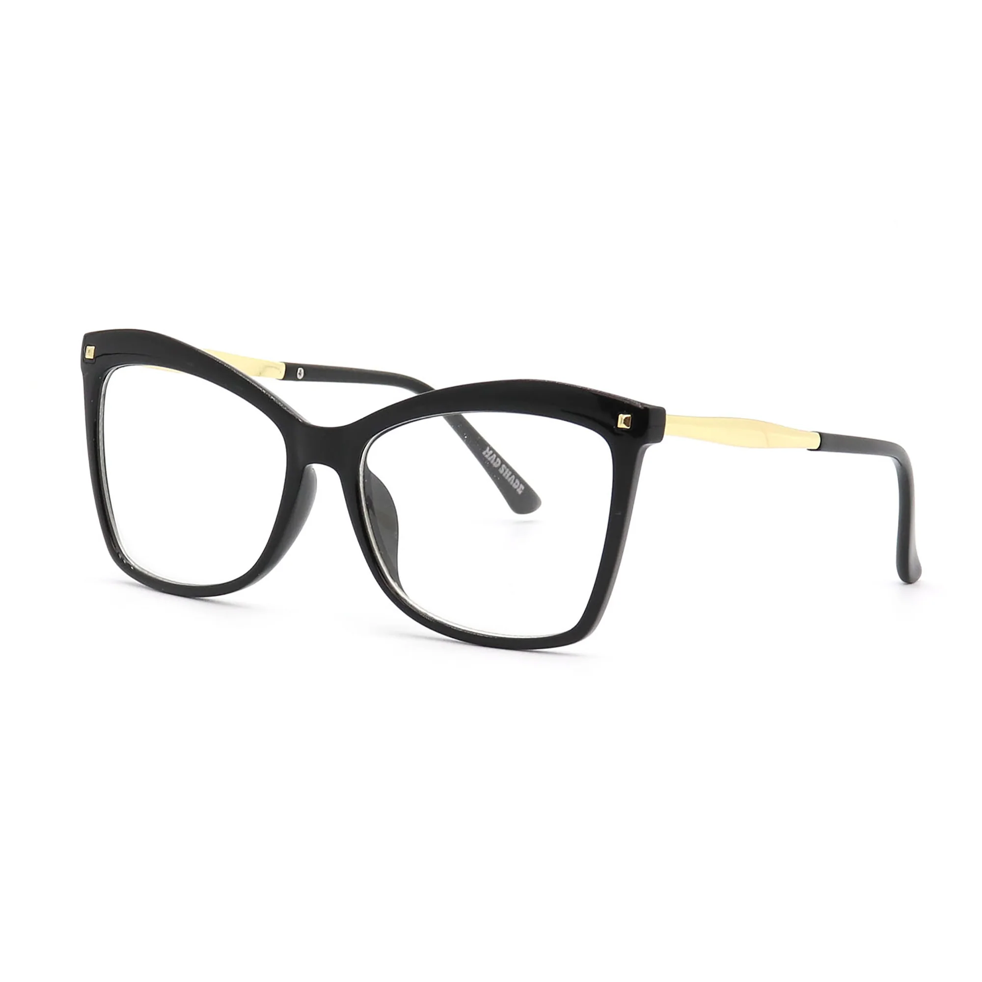 MadShade Black Cat Eye Fake Glasses with Gold Accents - Retro Clear Lens Eyewear - Image 4