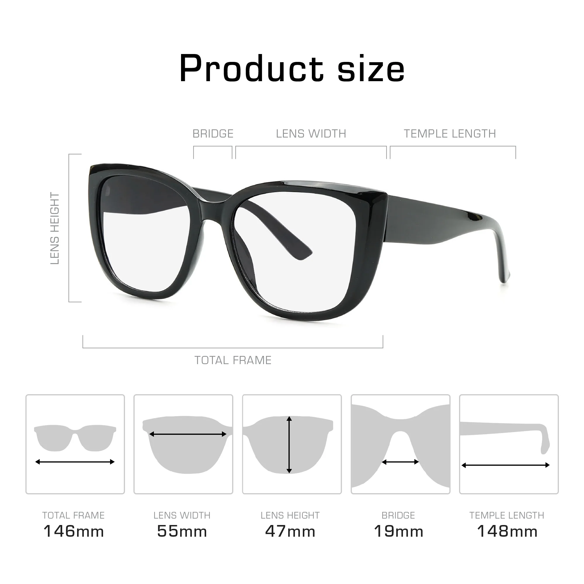 MadShade Thick Black Cat Eye Fake Glasses - 90s Retro Oversized Clear Lens Eyewear - Image 5