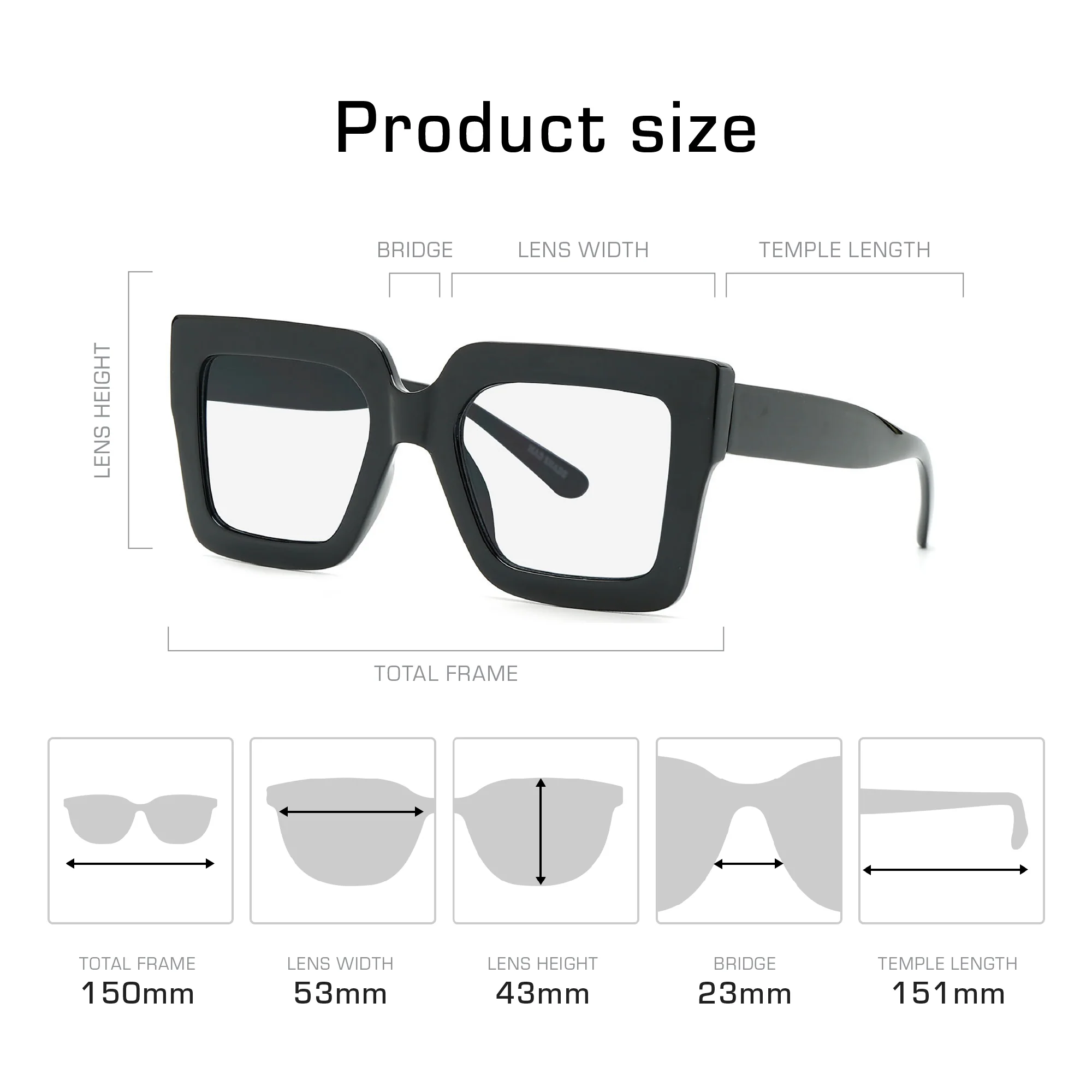 MadShade Thick Black Square Fake Glasses, Non-Prescription Clear Lens Eyewear, 90s Retro Oversized Fashion Frames for Men & Women - Image 4