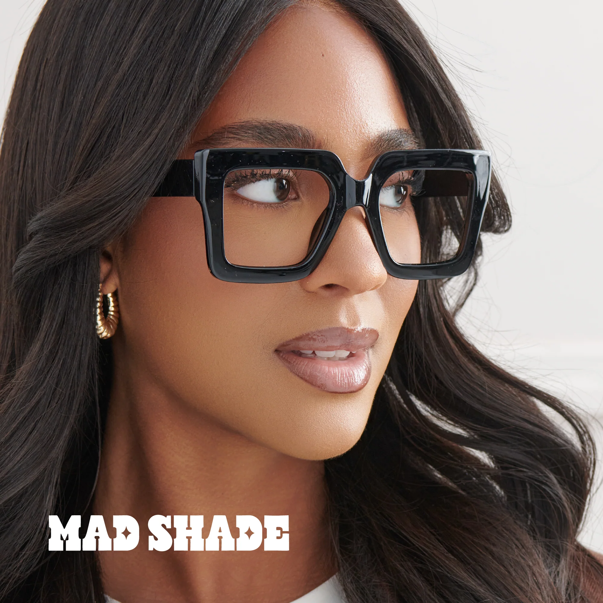MadShade Thick Black Square Fake Glasses, Non-Prescription Clear Lens Eyewear, 90s Retro Oversized Fashion Frames for Men & Women - Image 5