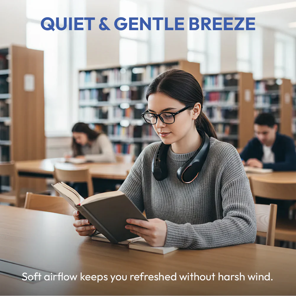 MAVIÉ Portable Neck Fan, Hands-Free Bladeless Personal Fan, 16H Long Battery Life Rechargeable Wearable Fan, 3 Speeds, Quiet 360° Airflow, Lightweight Travel Cooling Fan, Headphone Design - Image 4
